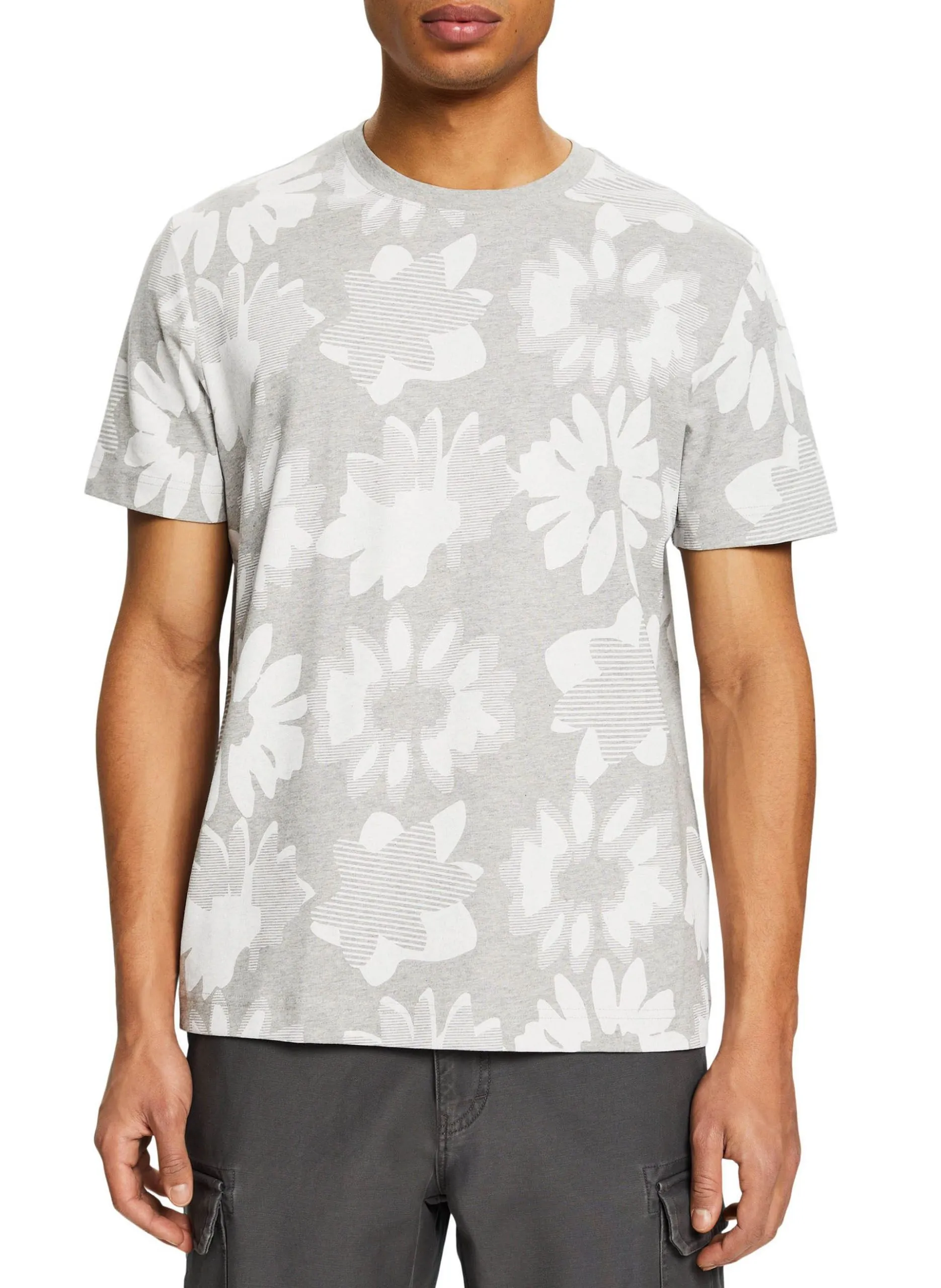 Rundhals-T-Shirt mit Print Grau
