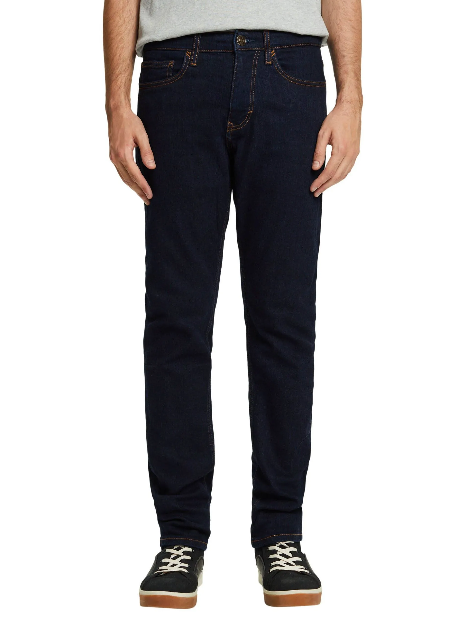 Straight Cut Raw Denim Jeans Blau