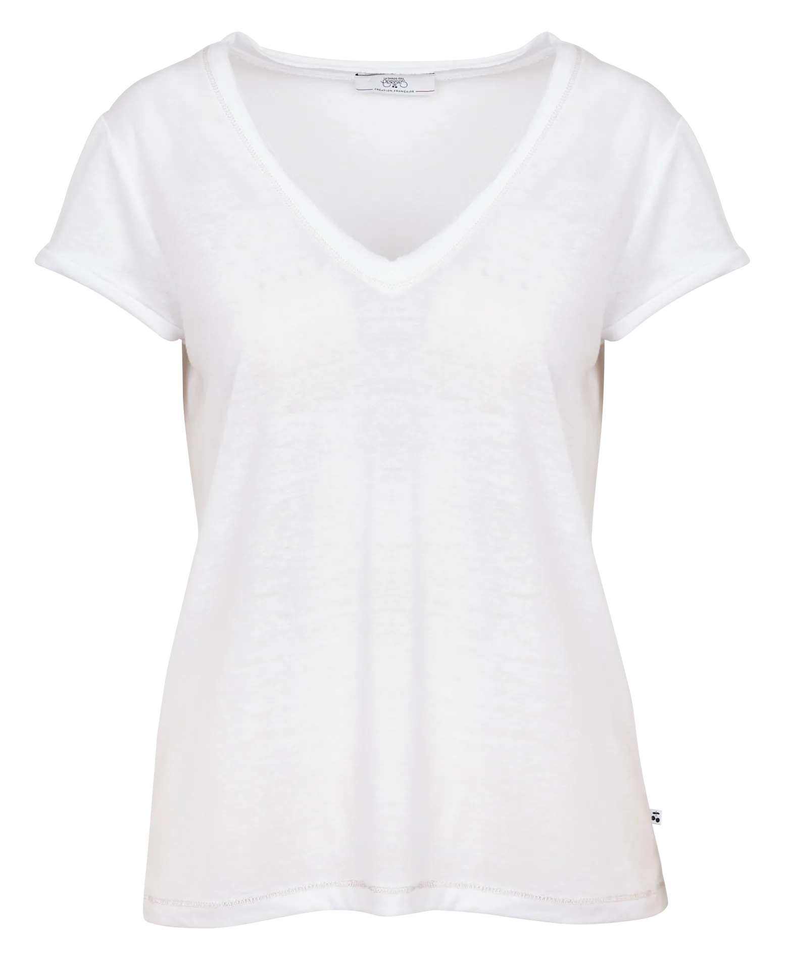 Gerade geschnittenes T-Shirt mit V-Ausschnitt und Siebdruck Weiss