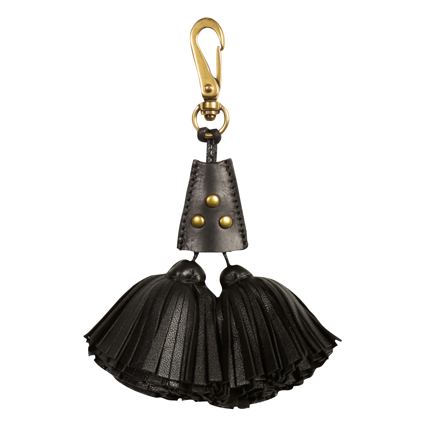 Schlüsselanhänger aus Leder mit doppelter Bommel Schwarz POMPON TWIN