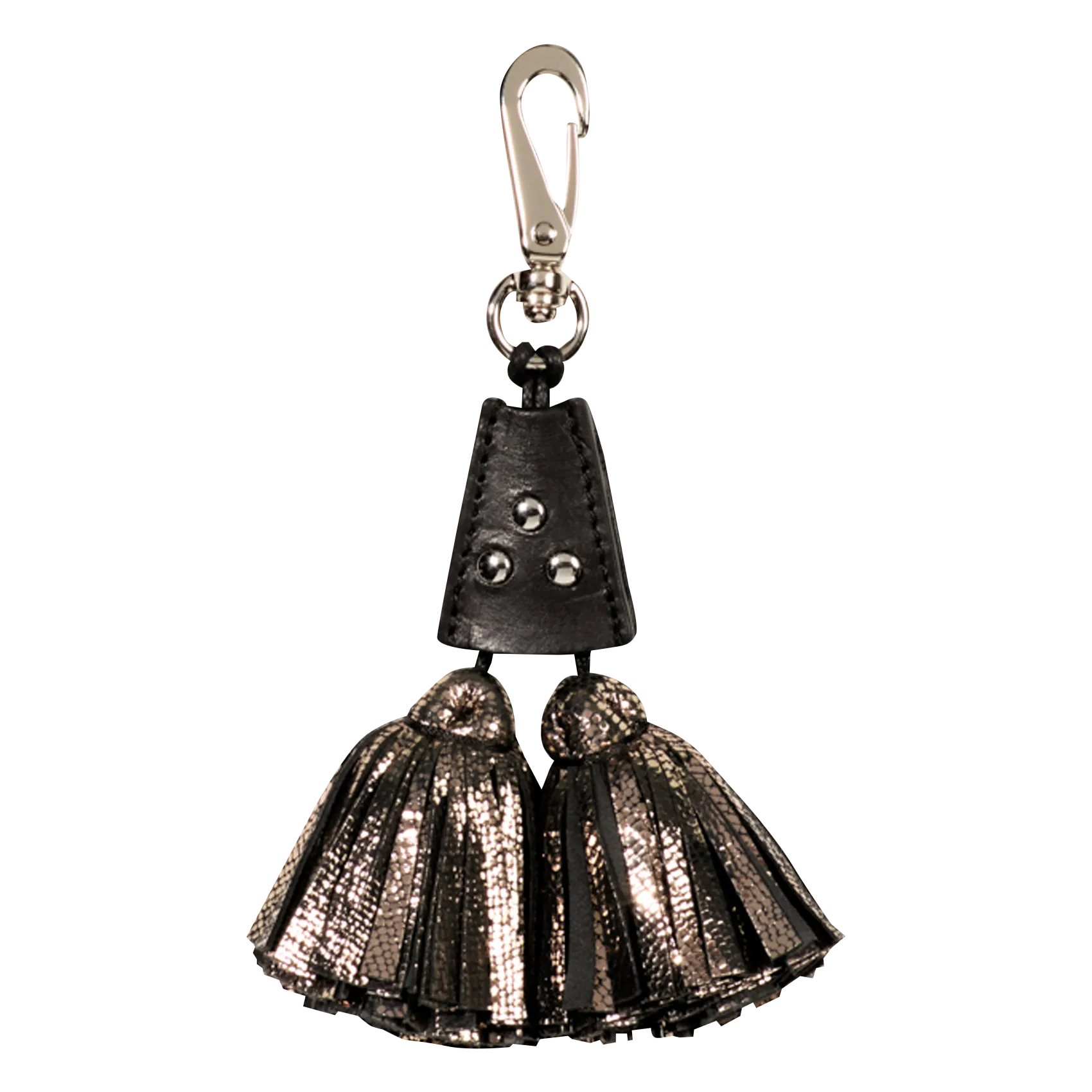 Schlüsselanhänger aus Leder mit doppelter Bommel Golden POMPON TWIN