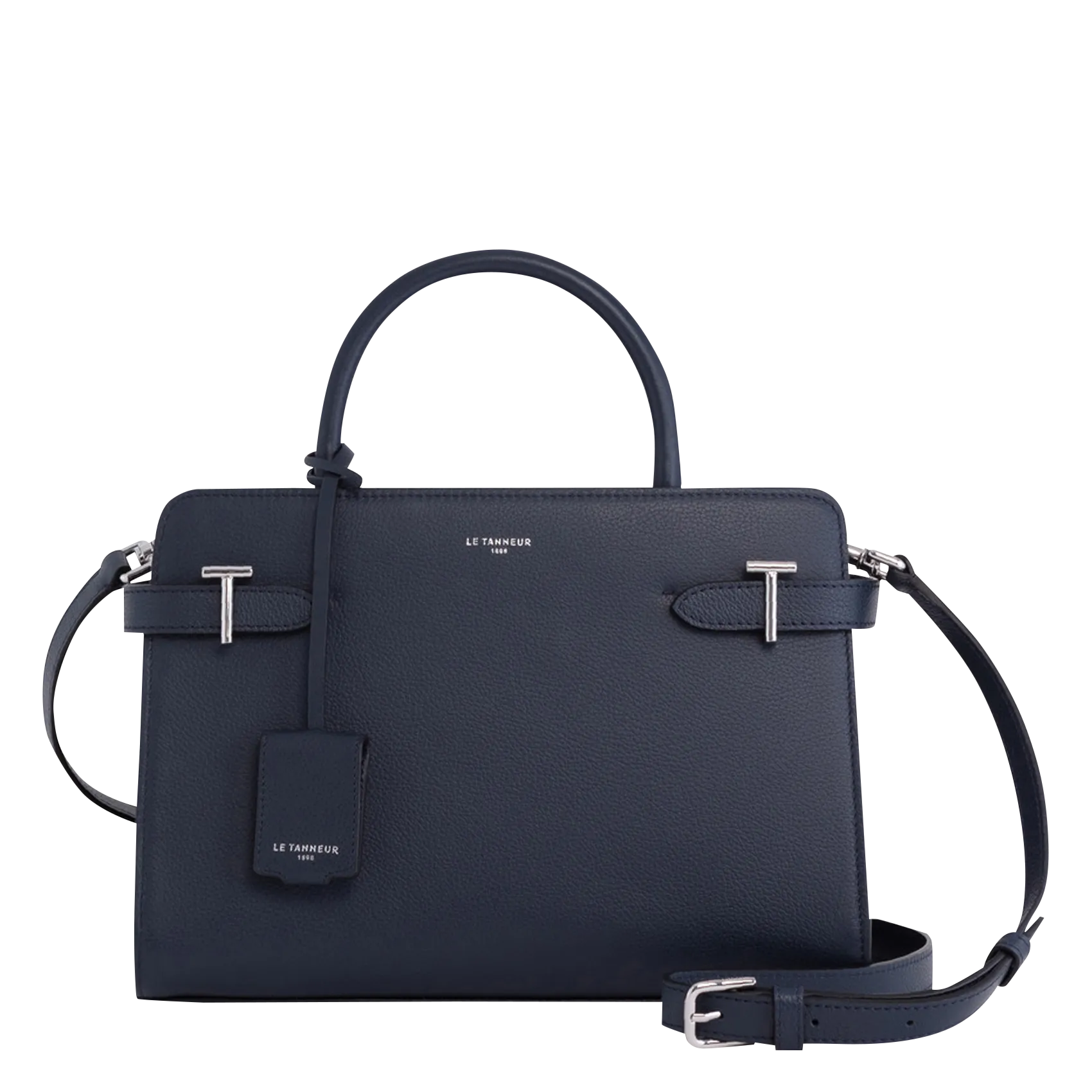 Handtasche aus genarbtem Leder Blau EMILIE