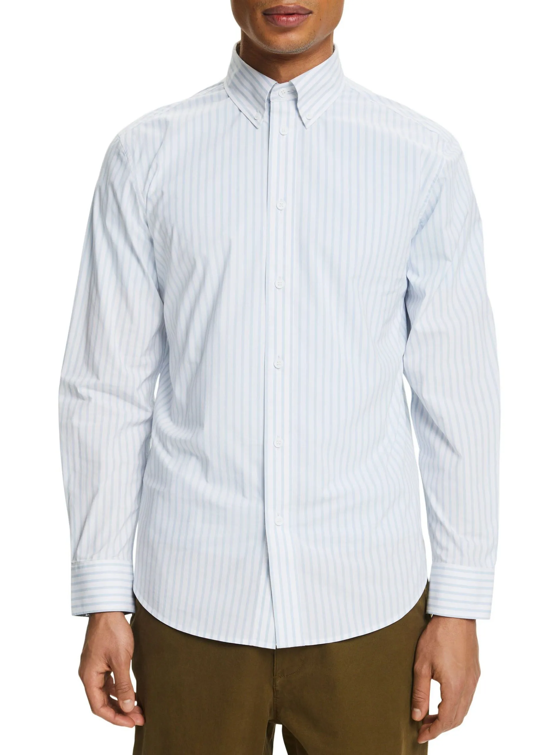 Streifenbluse aus Baumwoll-Mix mit klassischem Kragen Blau