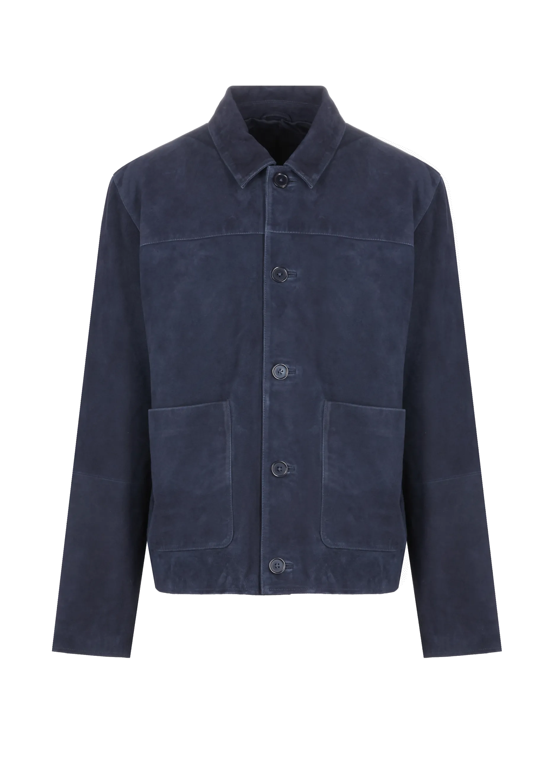 Gerade geschnittener Velourslederblouson mit klassischem Kragen Blau BUISE