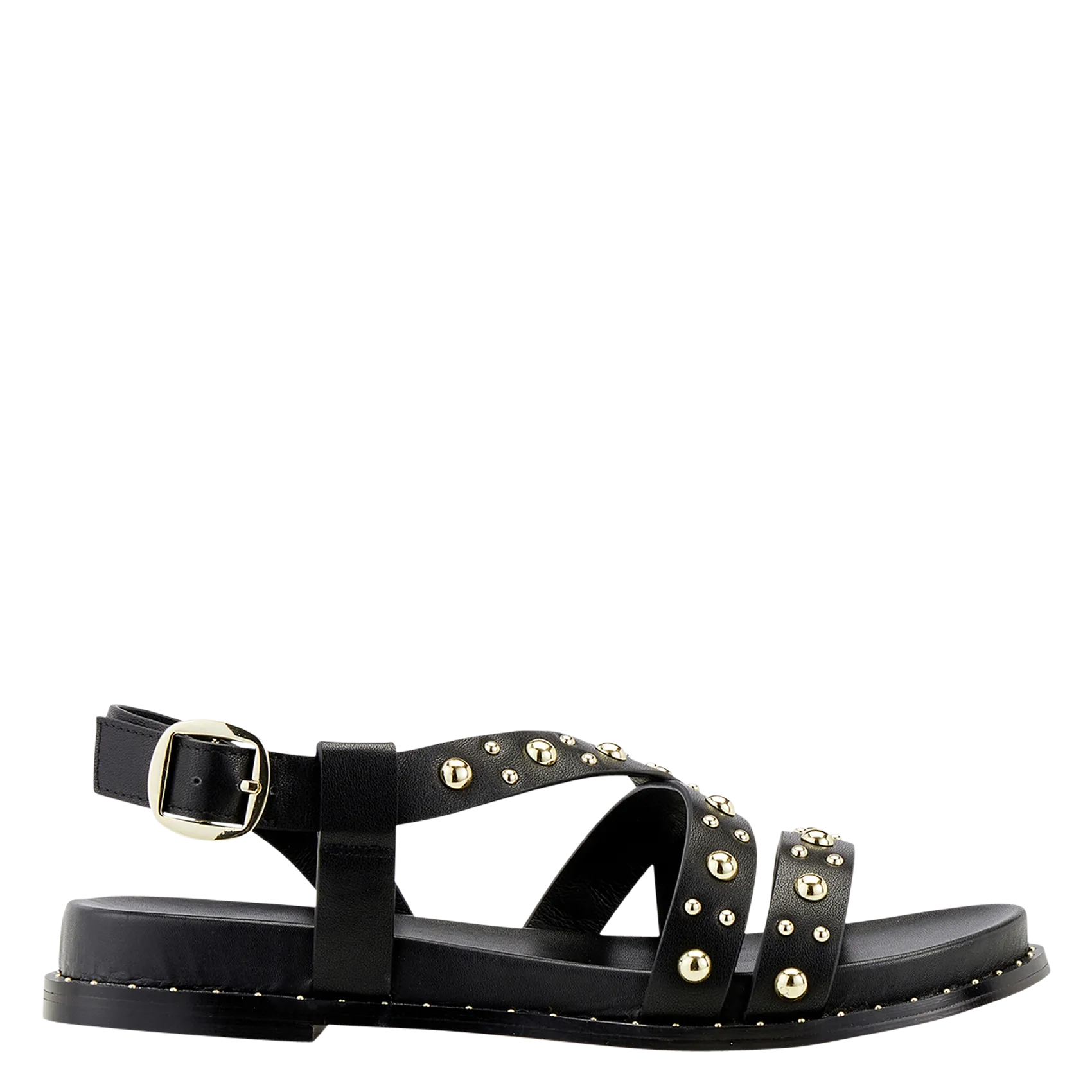 Flache asymmetrische Ledersandalen Schwarz HOLINE