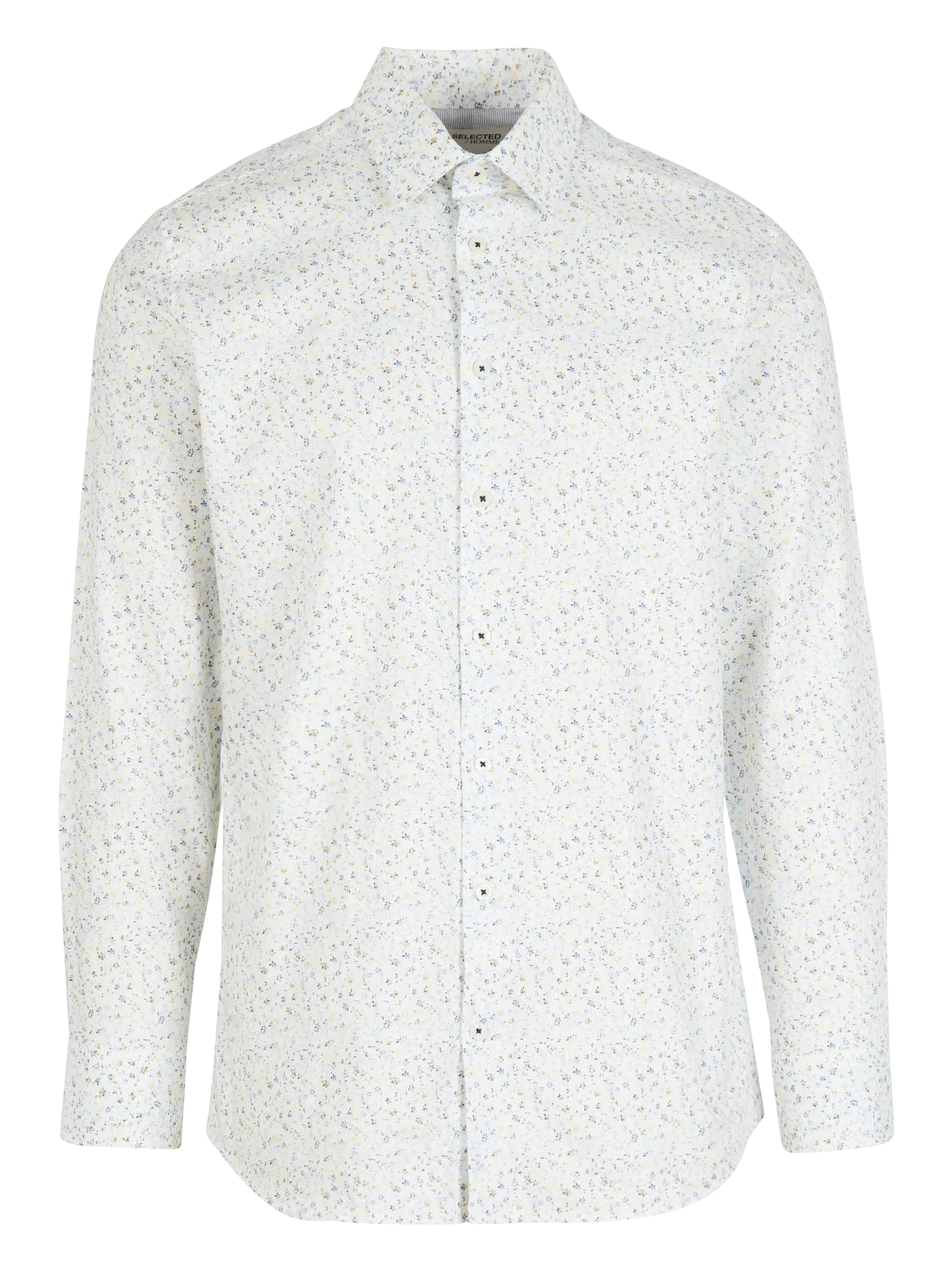 Baumwollhemd mit klassischem Kragen und Blumenprint, Slim Fit Weiss
