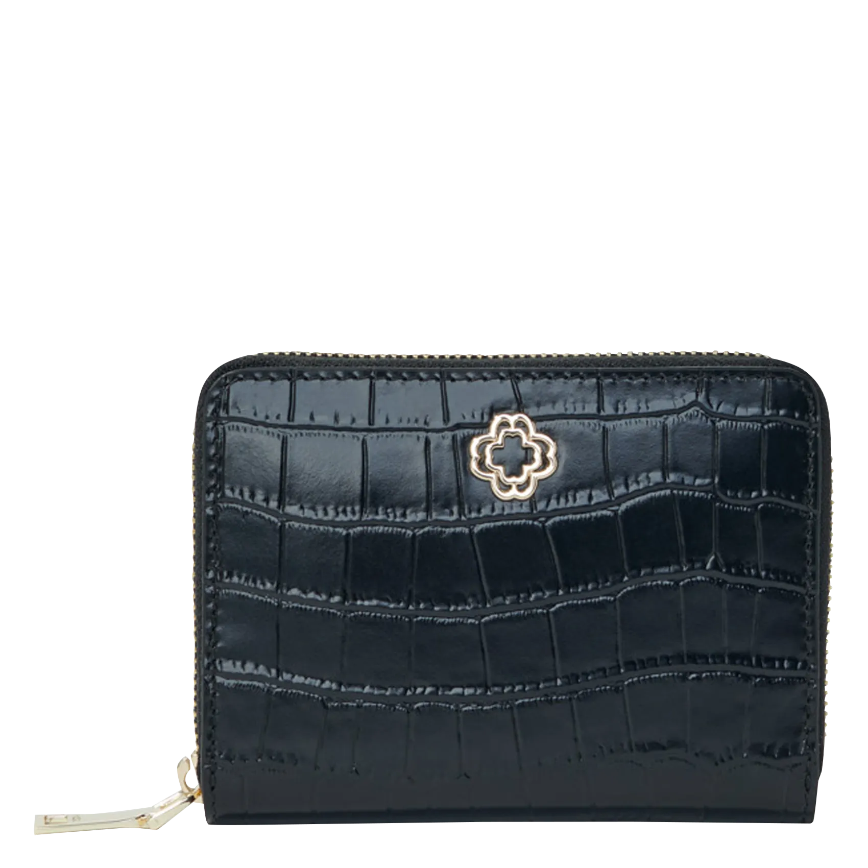 Brieftasche aus Leder mit Kroko-Prägung Schwarz CLOVER