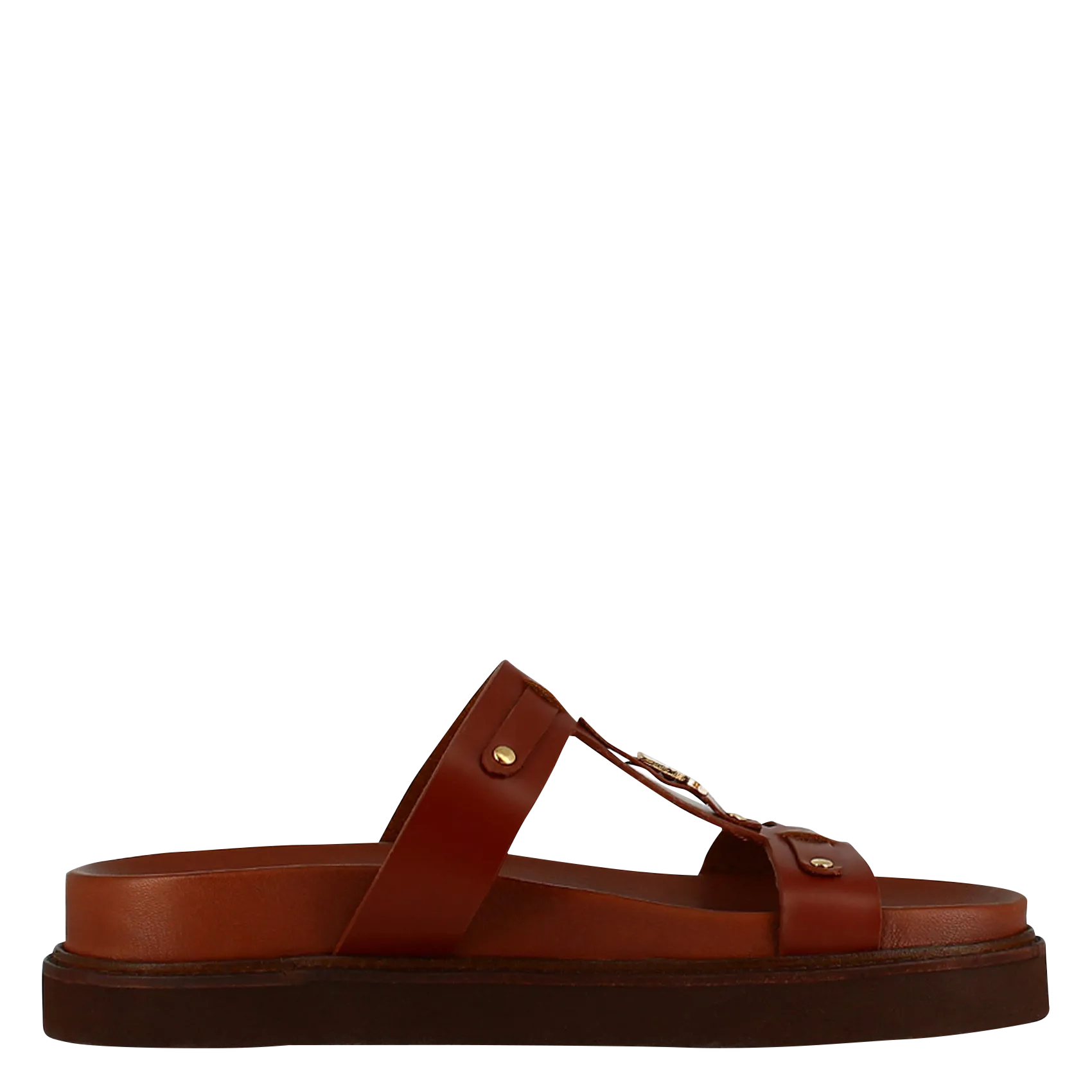 Flache Sandalen aus Glattleder Braun LUANA