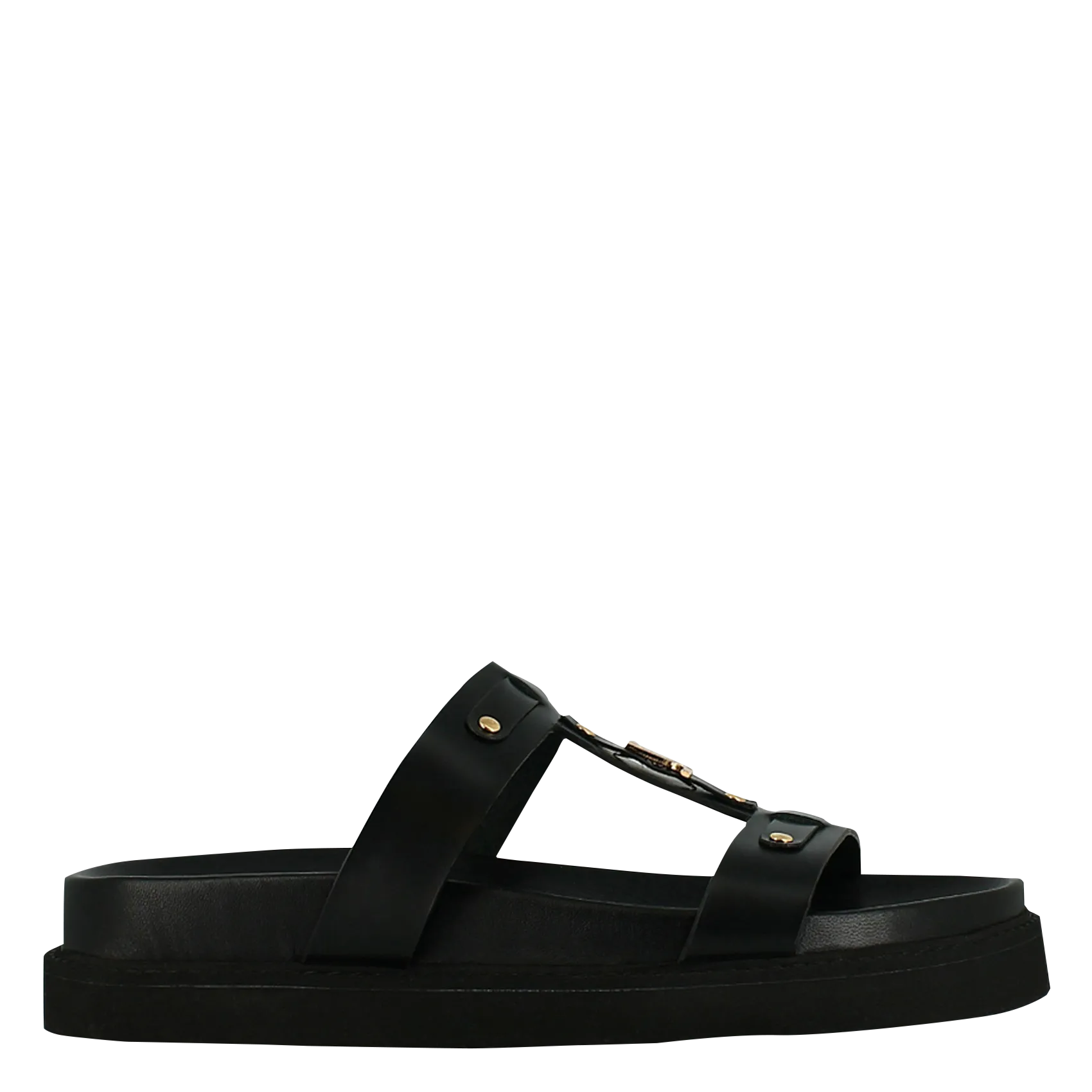 Flache Sandalen aus Glattleder Schwarz LUANA