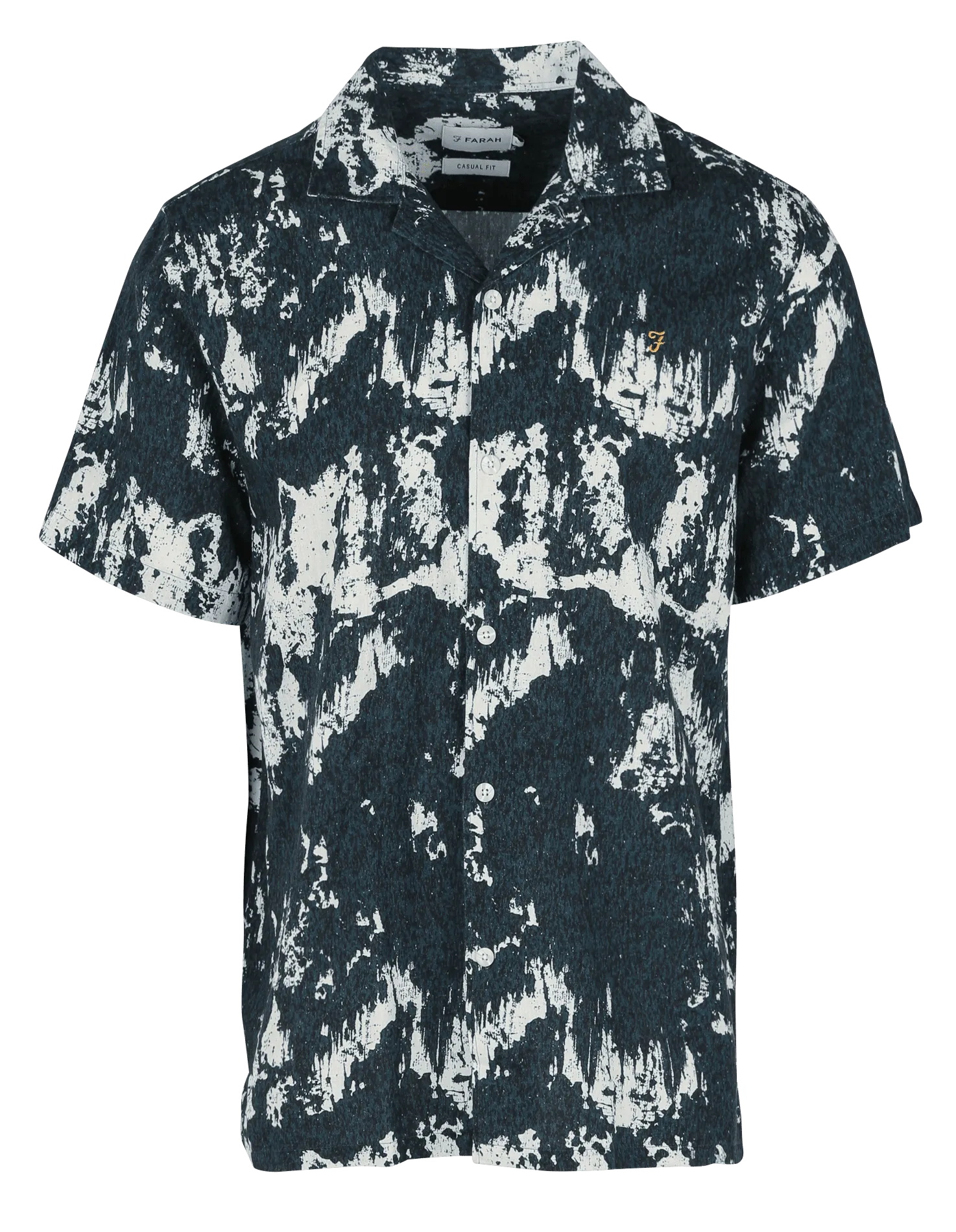 Bedrucktes Hemd aus Baumwolle und Leinen mit Kuba-Kragen Blau GABRIELLE