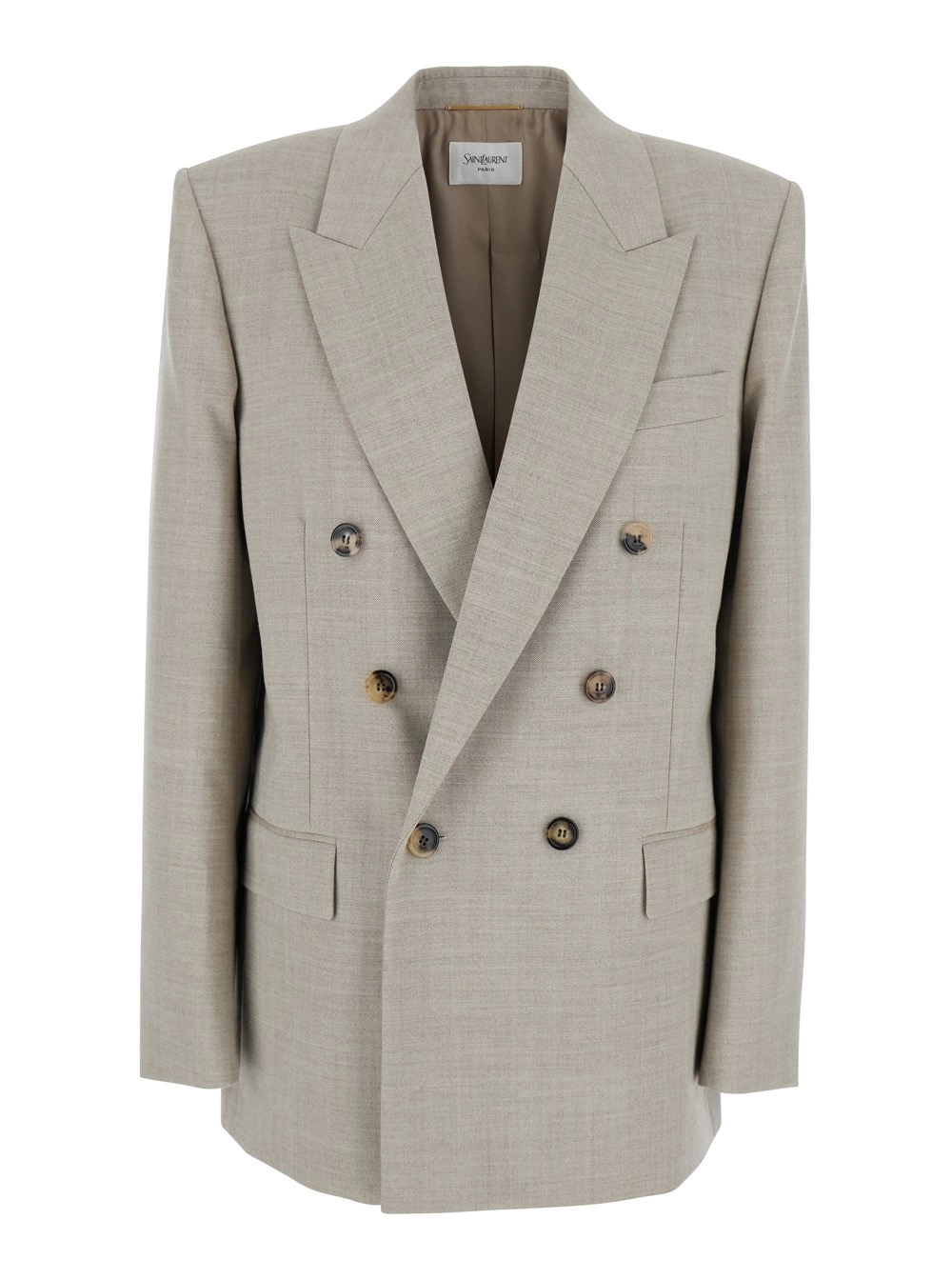 Graue zweireihige Jacke mit Schirm aus Wolle Damen