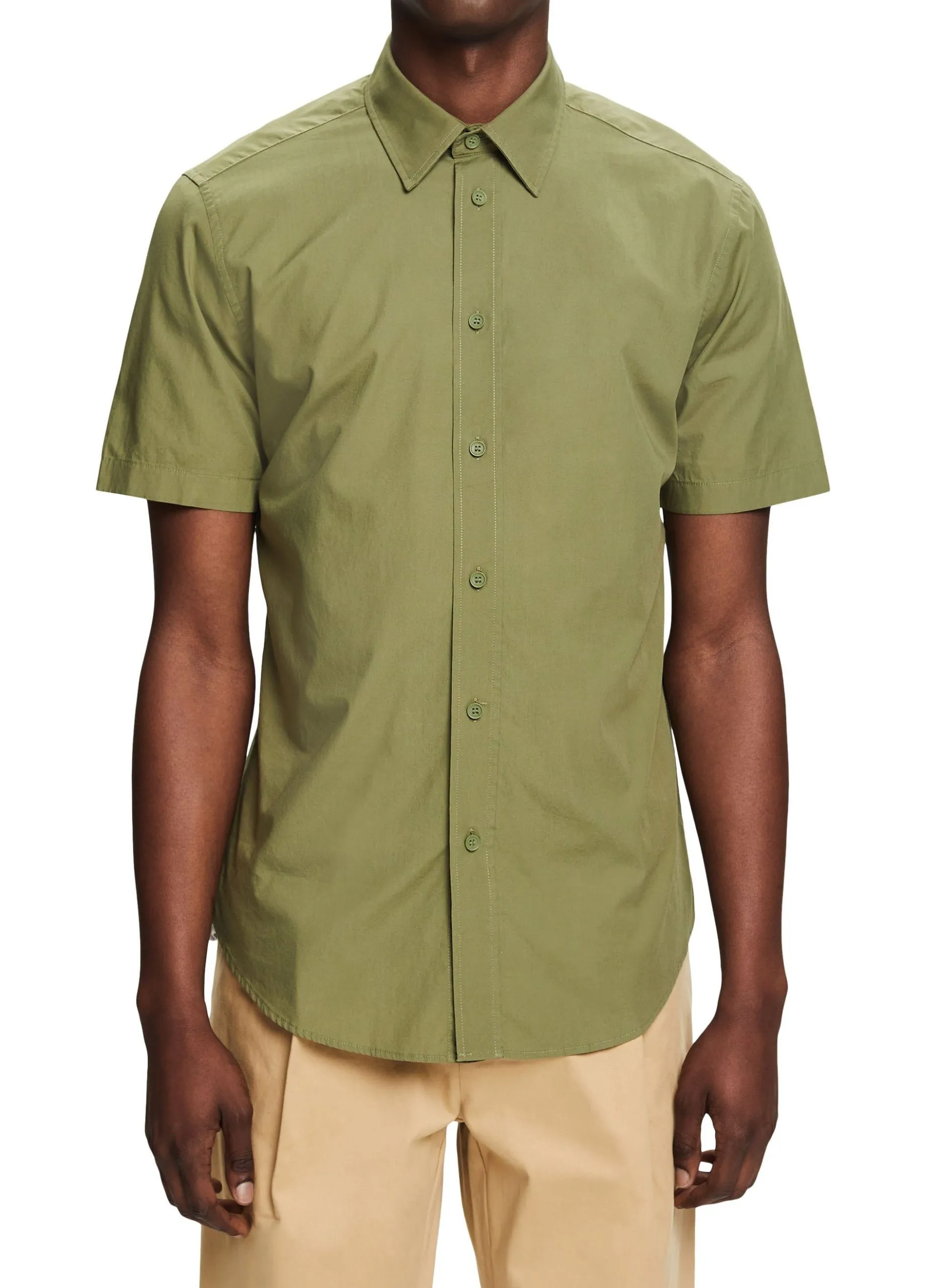 Baumwollhemd mit klassischem Kragen, Regular Fit Khaki