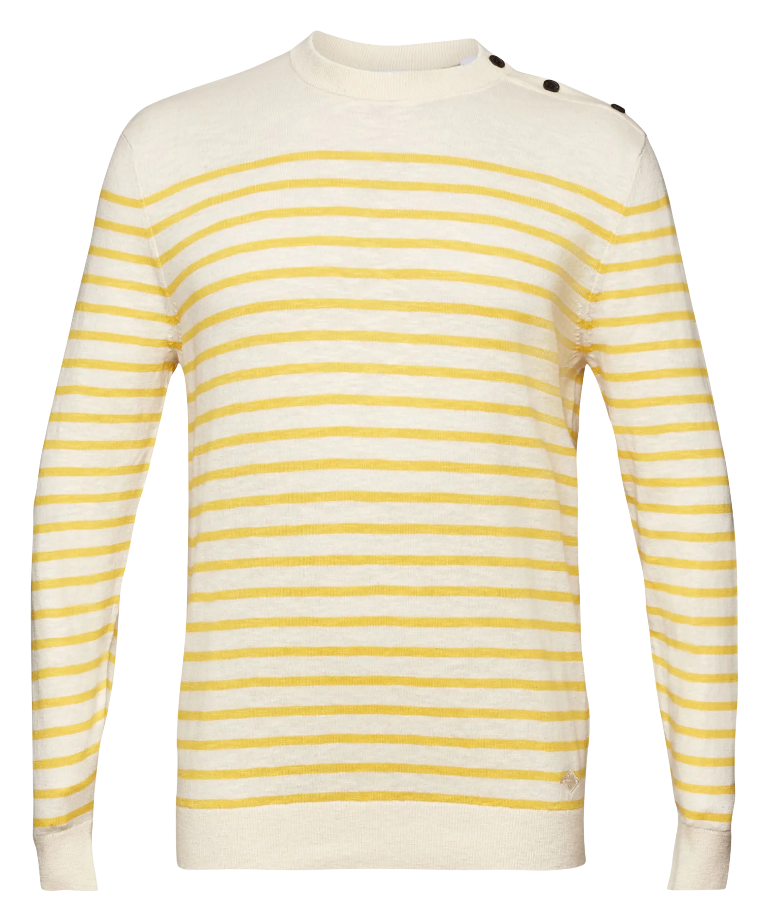 Gerade geschnittener, gestreifter Rundhalspullover aus Baumwolle Gelb