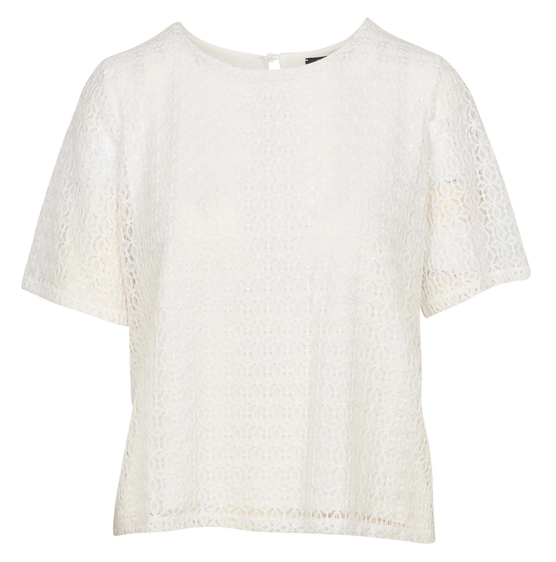 T-Shirt mit geradem Schnitt und feiner Spitzenknopfleiste Beige 241T-TBOXY
