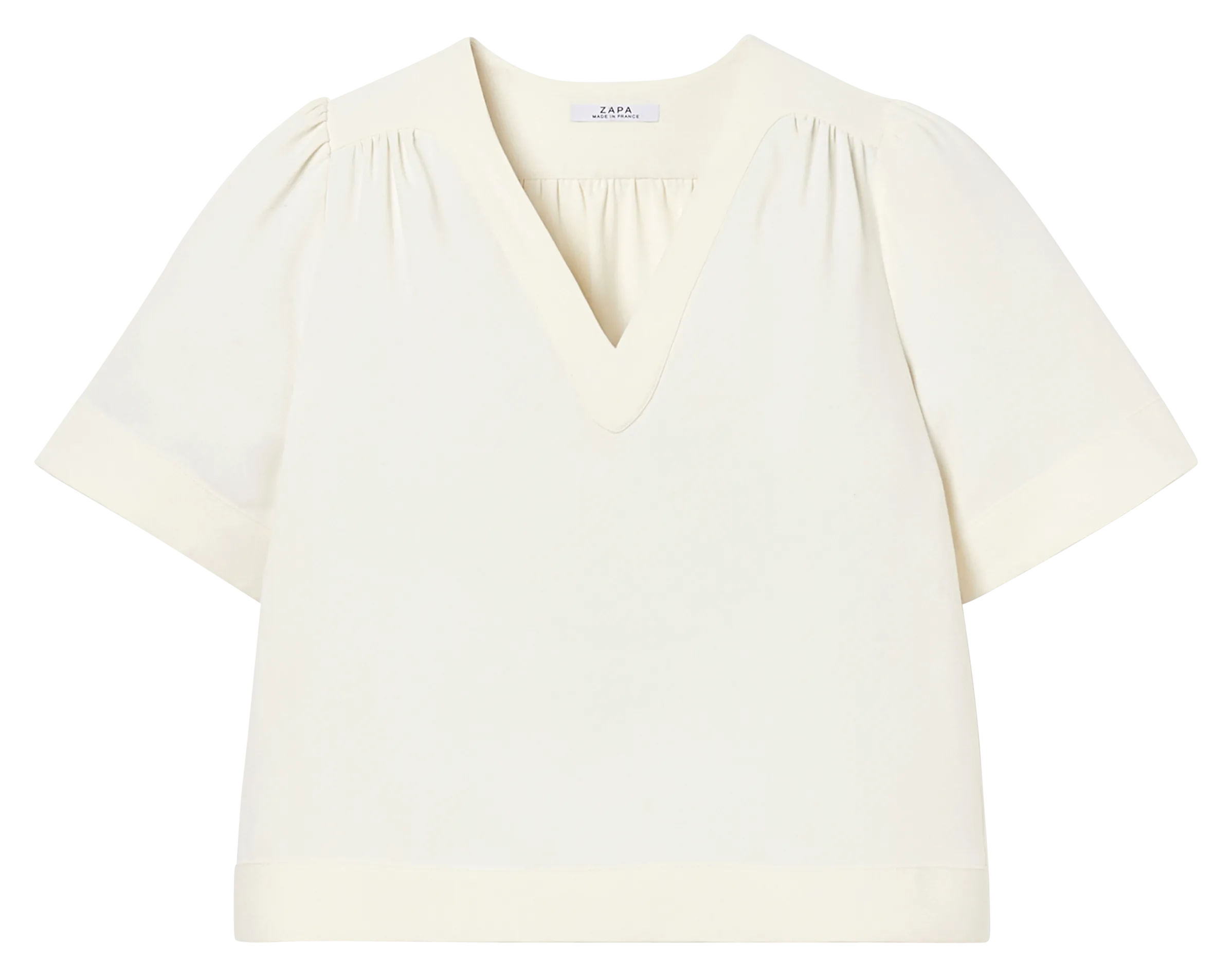 Fließendes Oberteil mit Raffungen oben rechts. Weiss TAHIEL