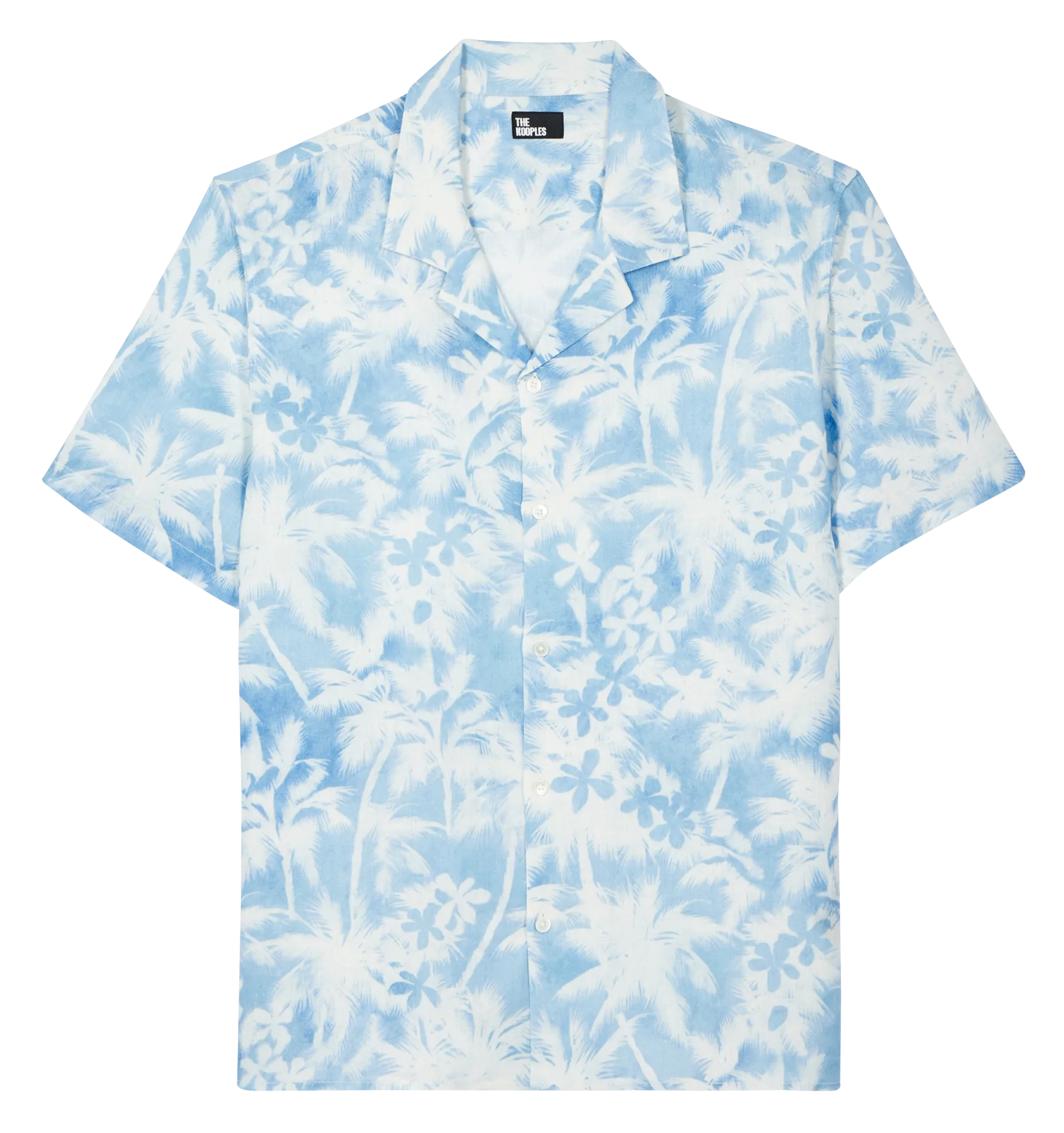 Bedrucktes Hemd mit kurzen Ärmeln aus Leinenmischung Weiss