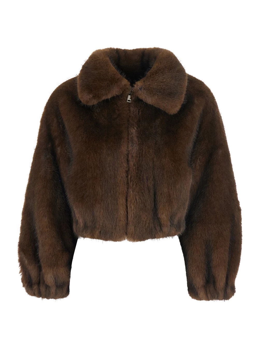 Braune Bomberjacke mit breitem Kragen aus Kunstpelz Damen