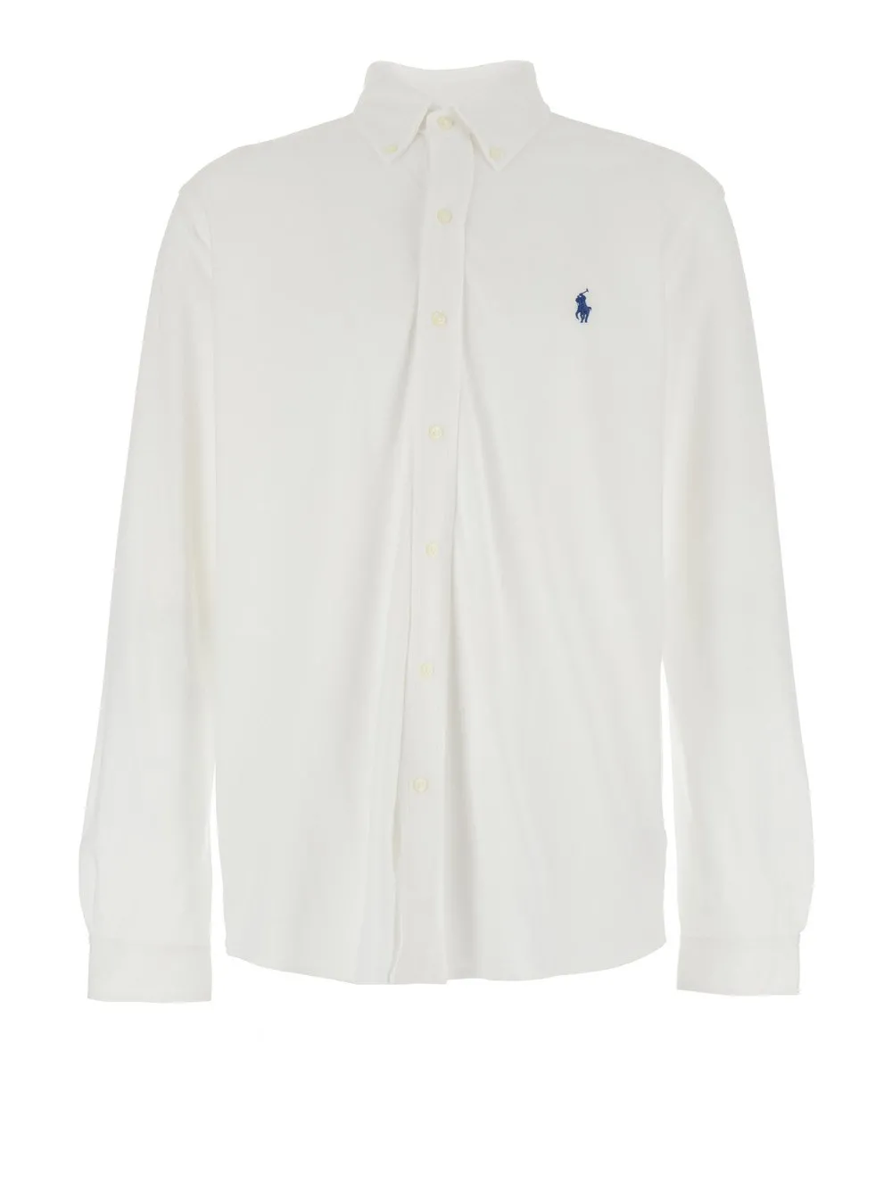 Weißes Hemd mit Button-Down-Kragen und Pony-Stickerei vorne aus Baumwolle Herren