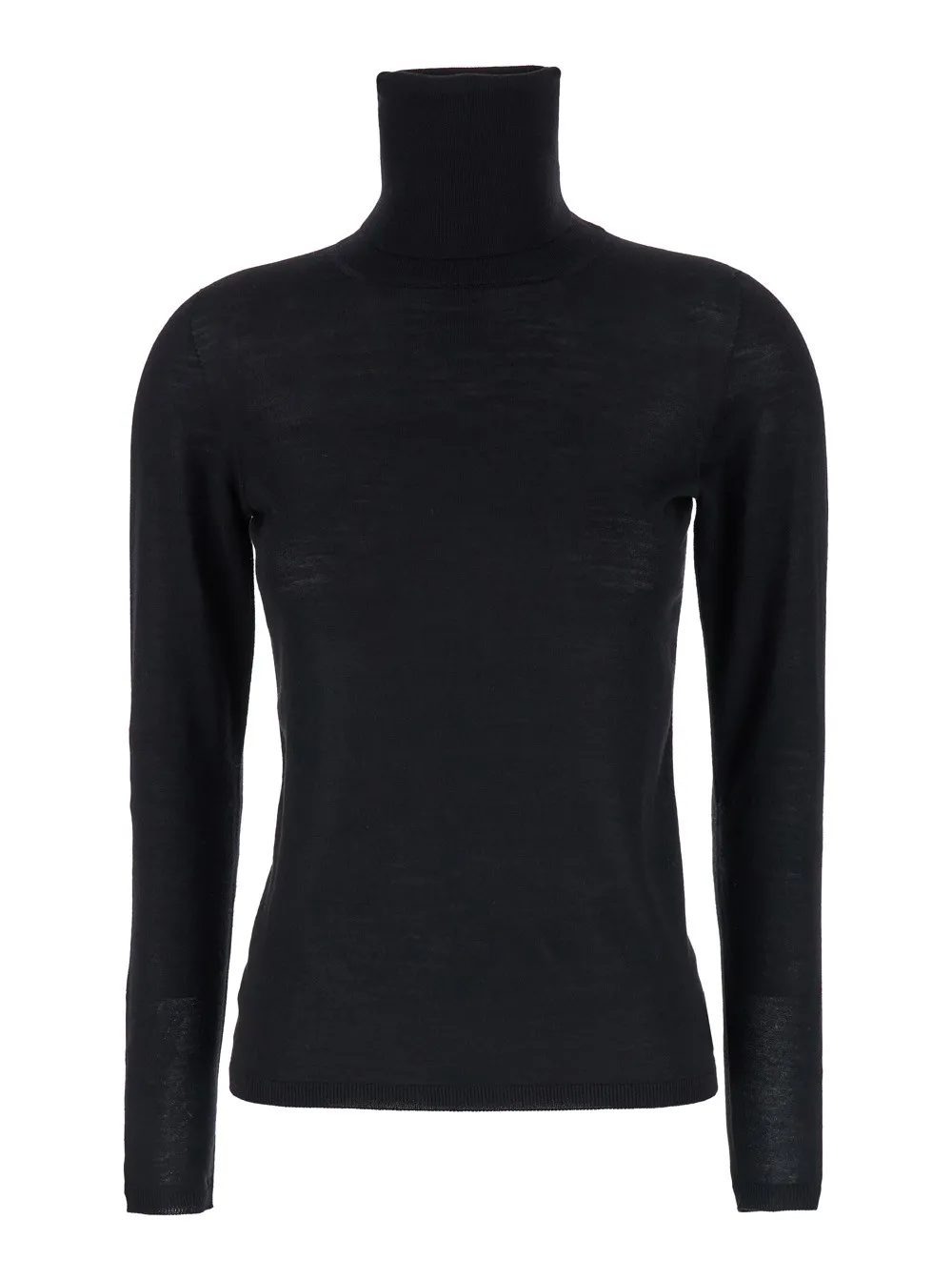 Stehkragenpullover für Damen aus Wolle in Schwarz