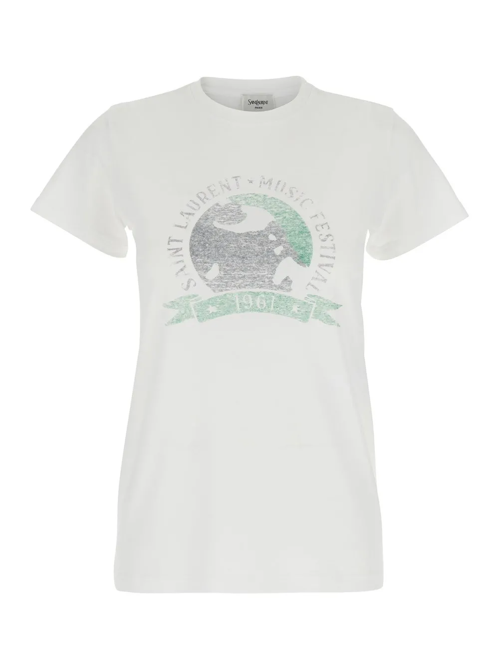 Weißes T-Shirt mit Grafikdruck auf der Vorderseite aus Baumwolle Damen