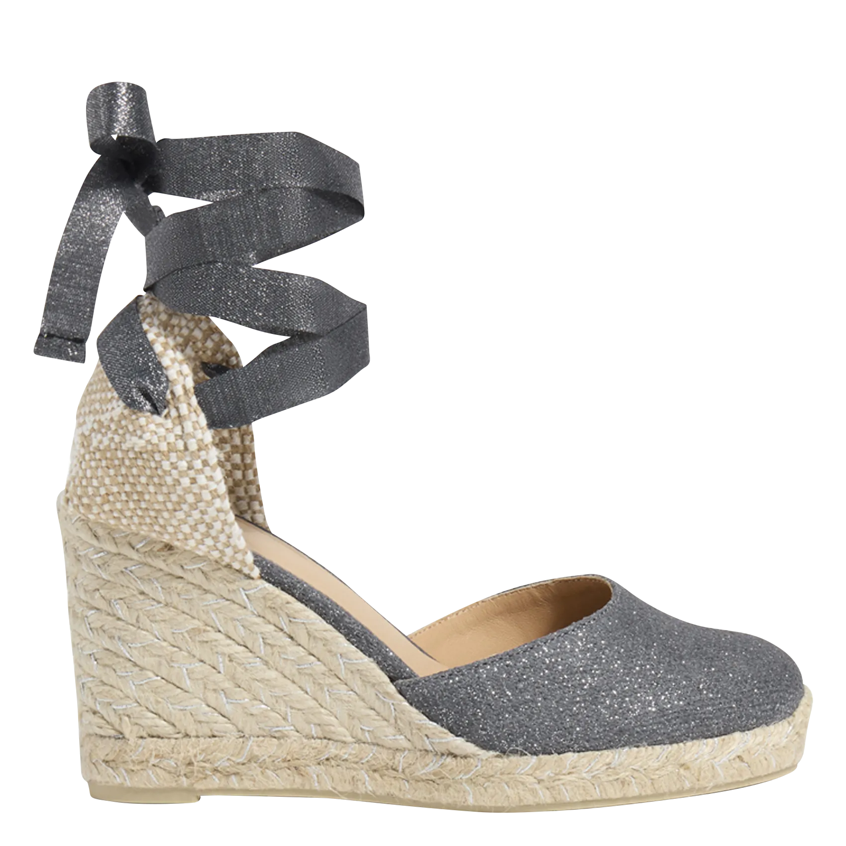 Espadrilles mit Keilabsatz aus Leinen und Baumwolle Silber CARINA
