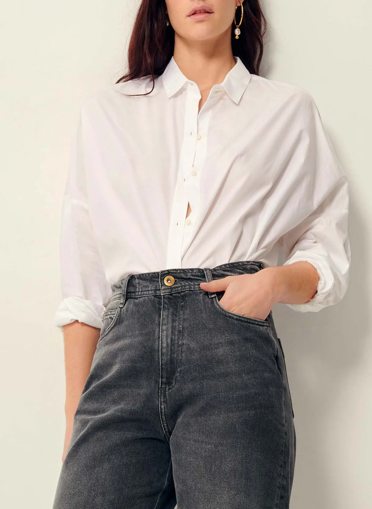 Baumwollbluse mit klassischem Kragen Weiss MAEMI O