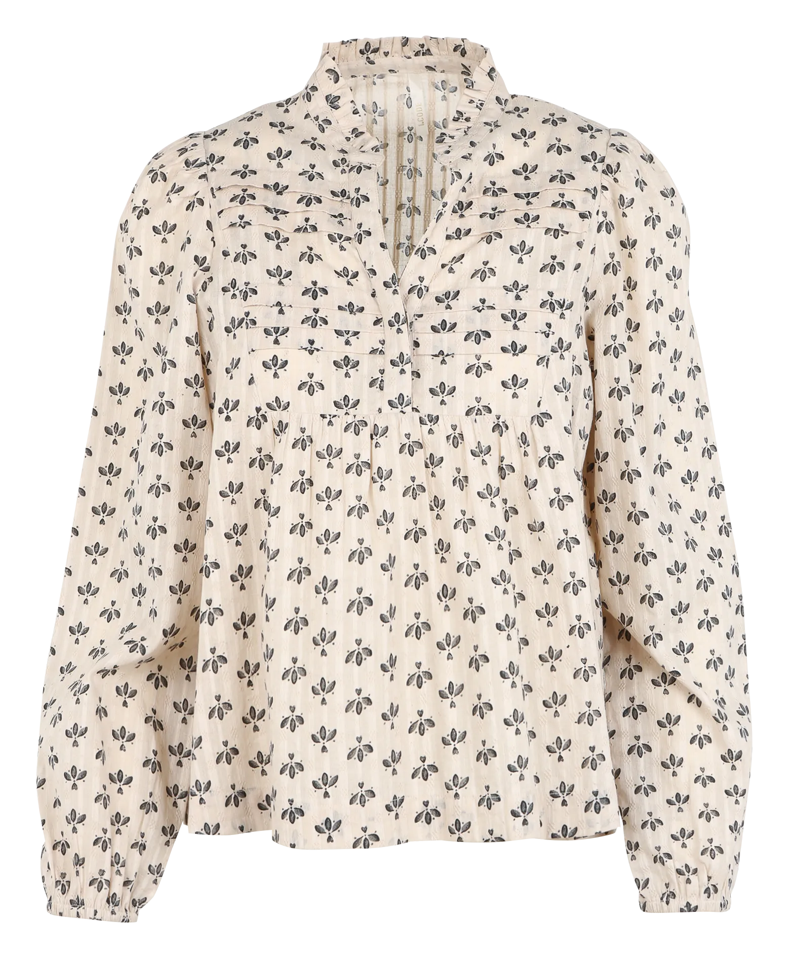 Weite kurze Bluse mit Tunika-Kragen aus Baumwolle. Weiss