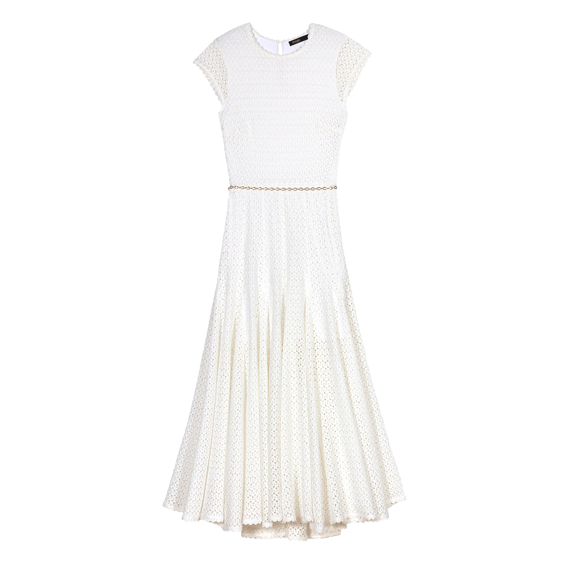 Ausgestelltes Maxikleid mit Rundhalsausschnitt Weiss