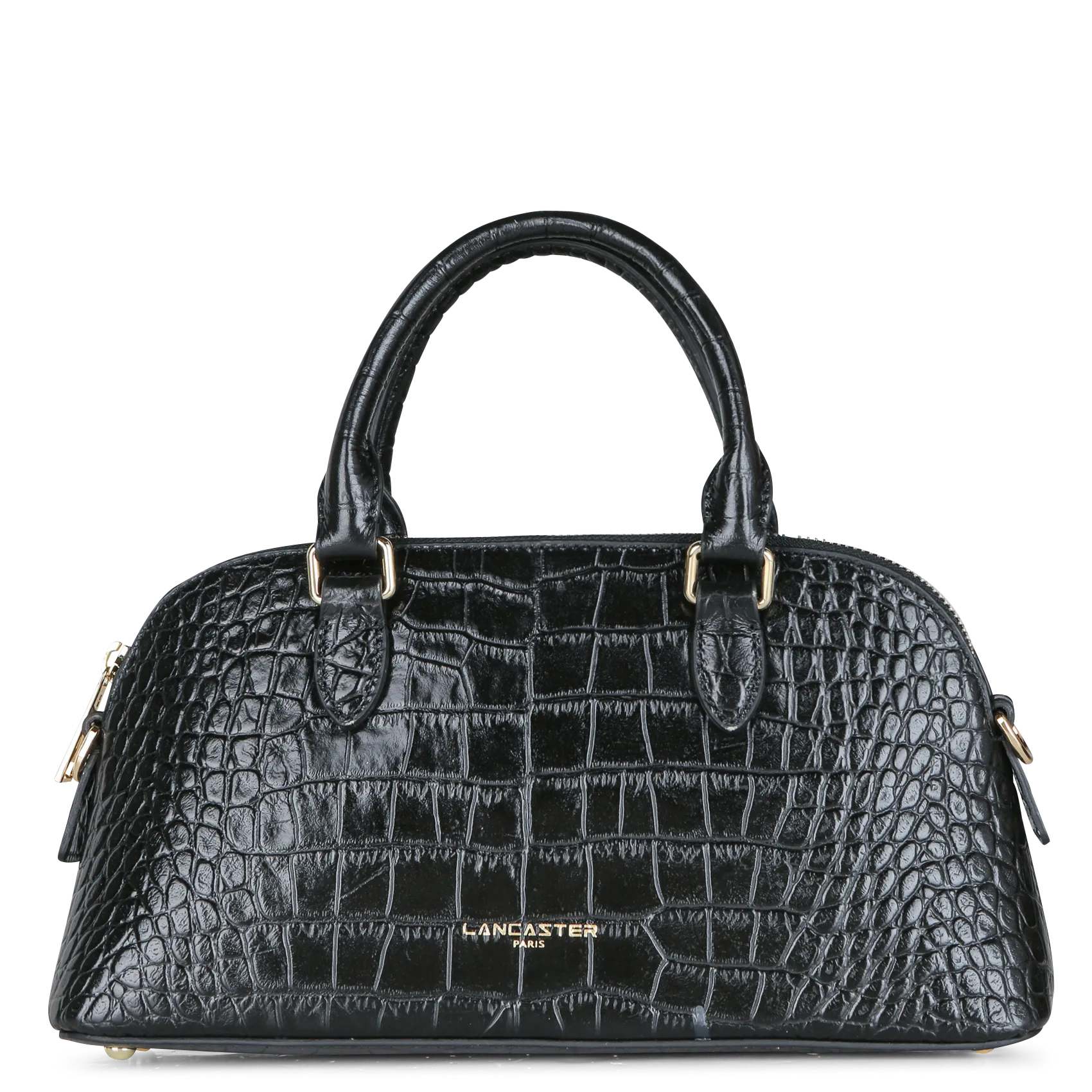 Halbmond-Tasche aus geprägtem Krokodilleder Schwarz EXO