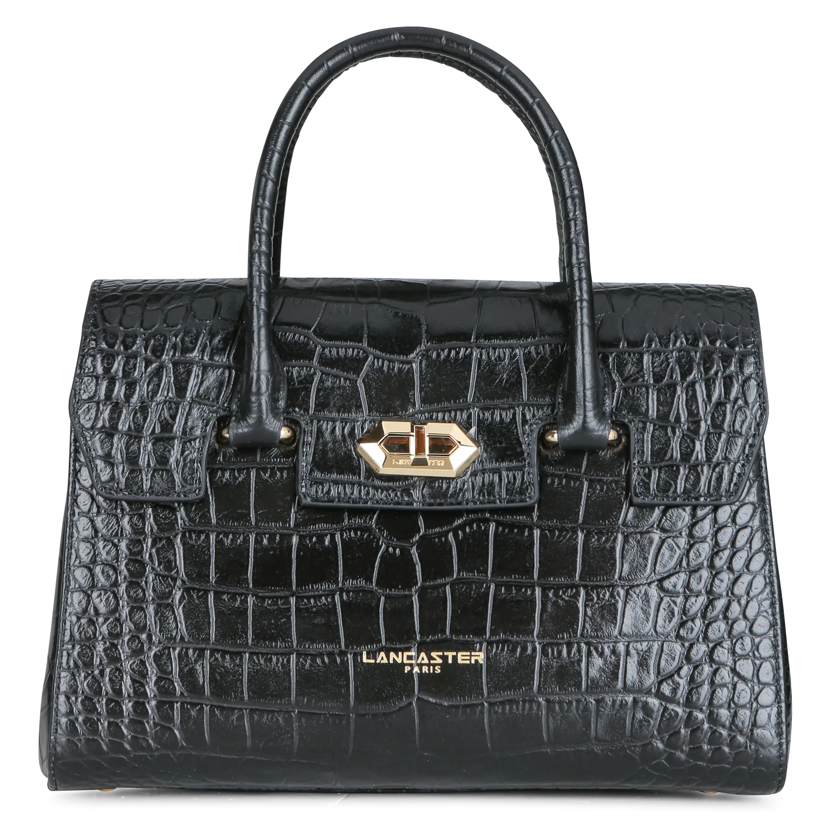 Krokogeprägte Ledertasche Schwarz EXO