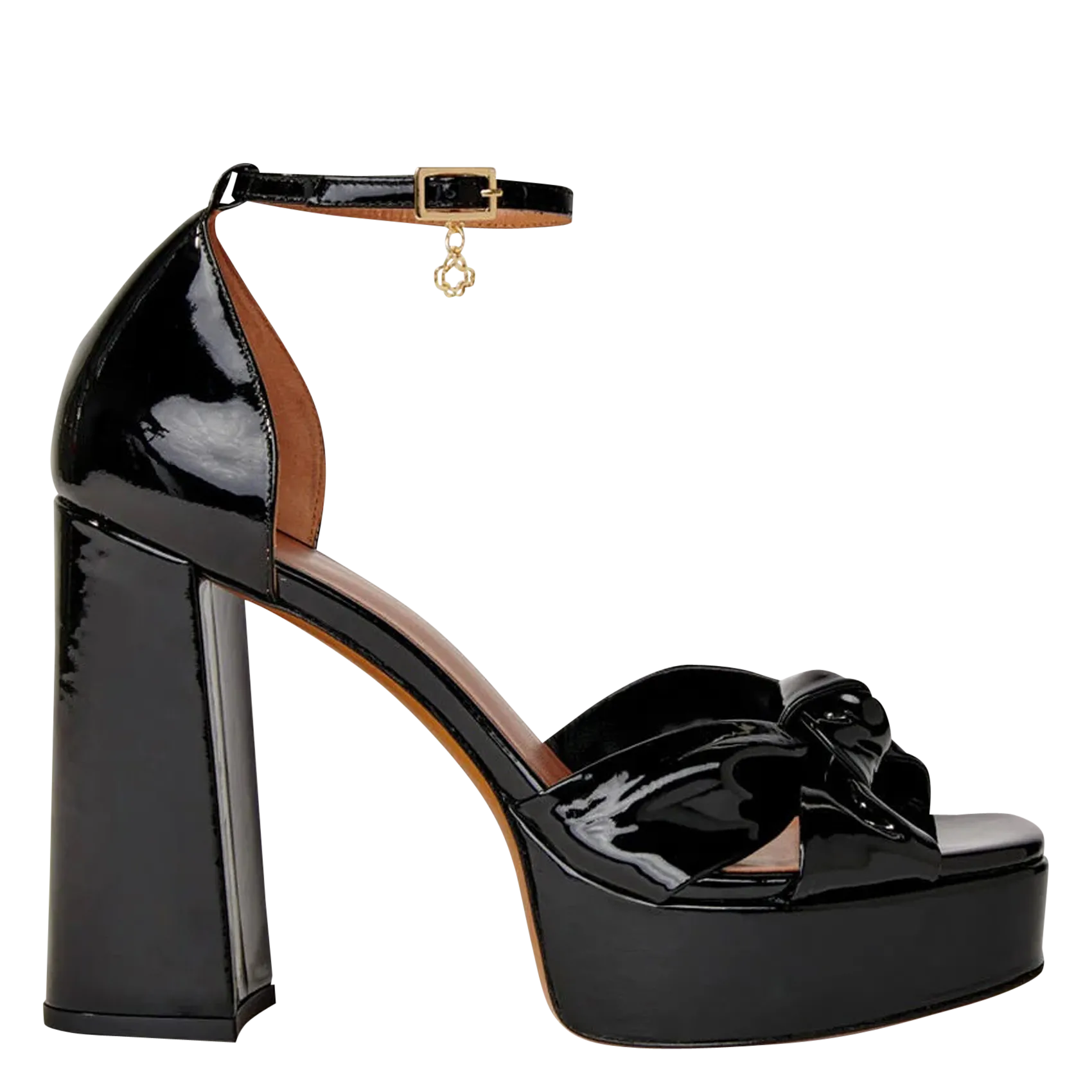 Plateau-Sandalette aus Lackleder Schwarz