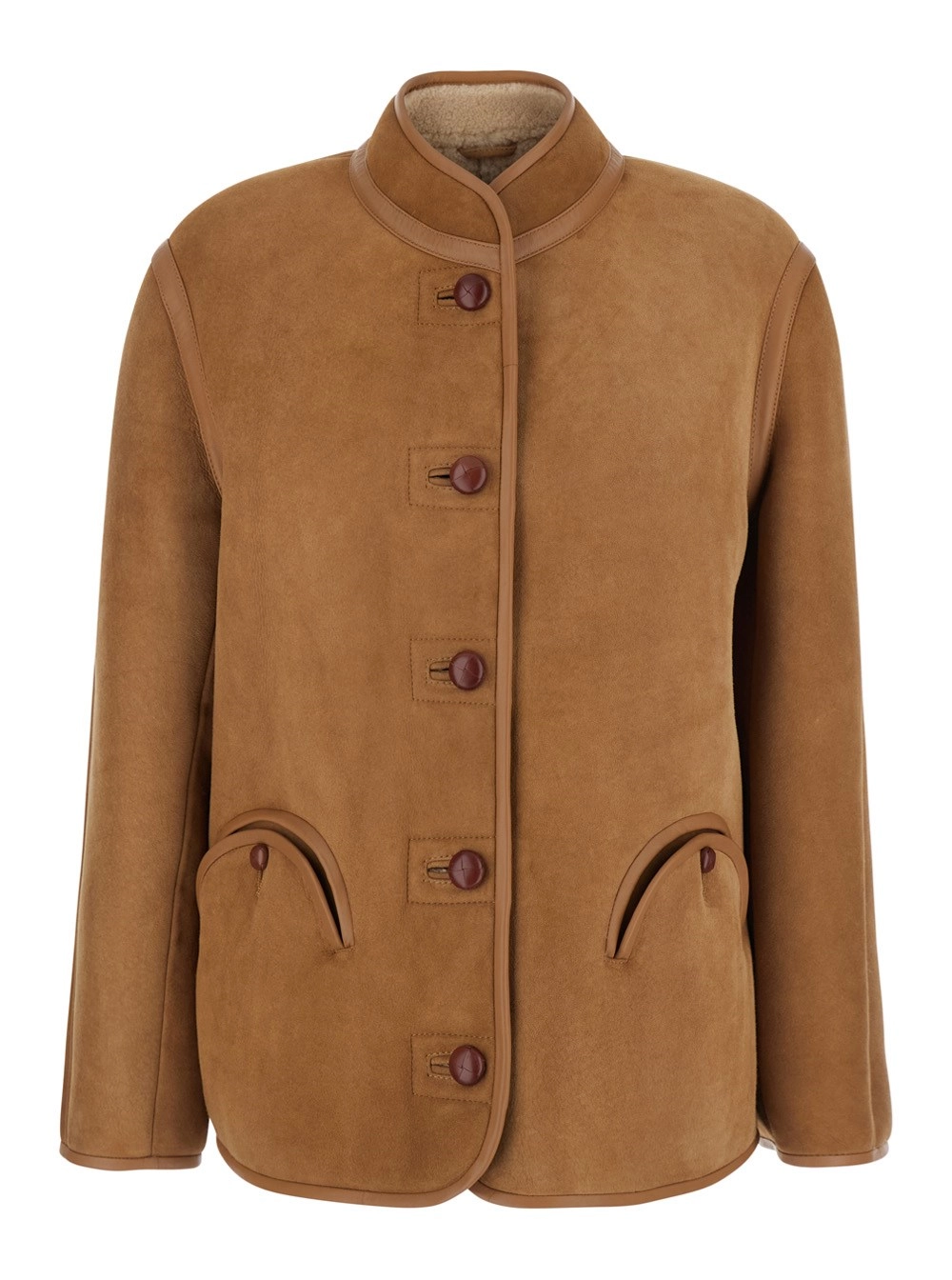 Beigefarbene Lammfelljacke "Tatoosh" mit zwei Leistentaschen vorne aus Pelz Damen