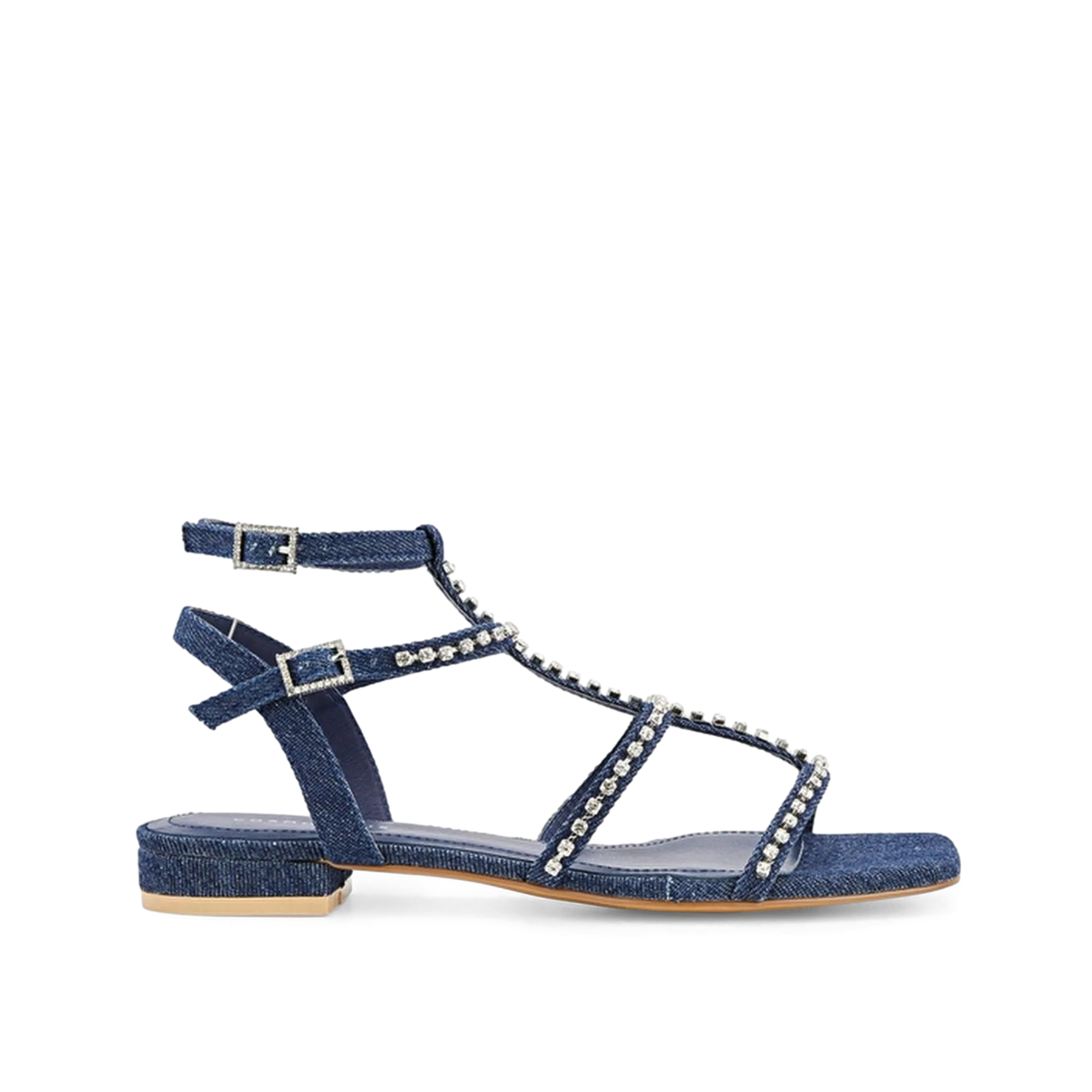 Flache Jeans-Sandalen Blau HORIA