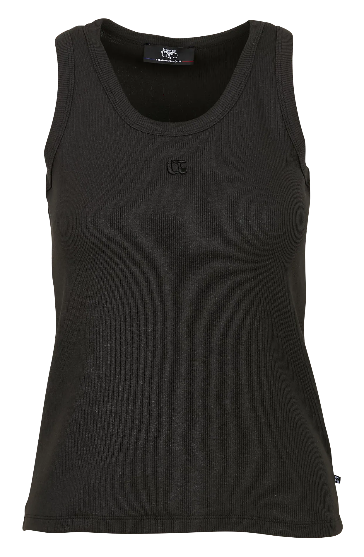 Geripptes Tanktop mit rundem Ausschnitt Schwarz DRACOFE