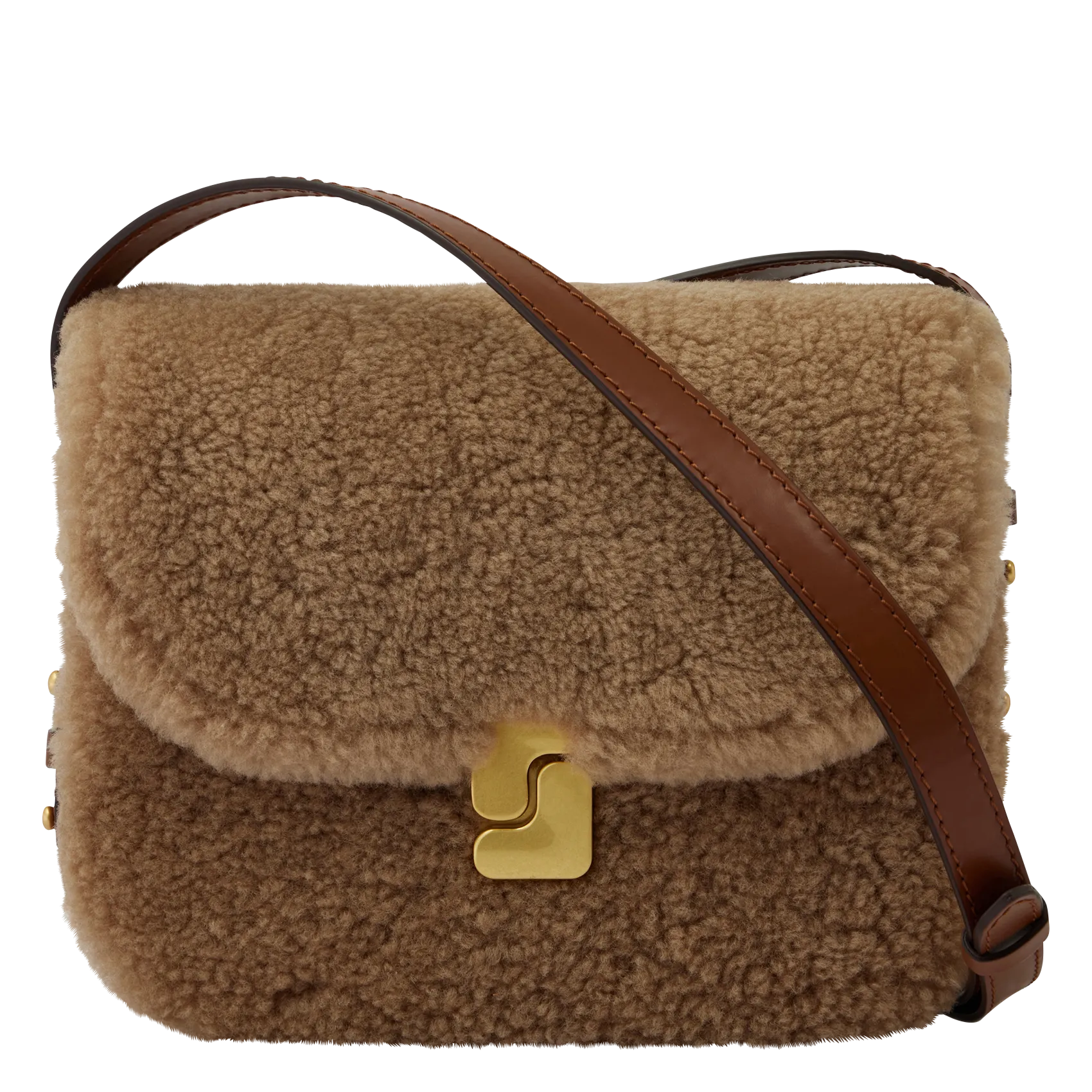 Zweifarbige Tasche aus Lackleder und Shearling Braun BELLISSIMA MINI