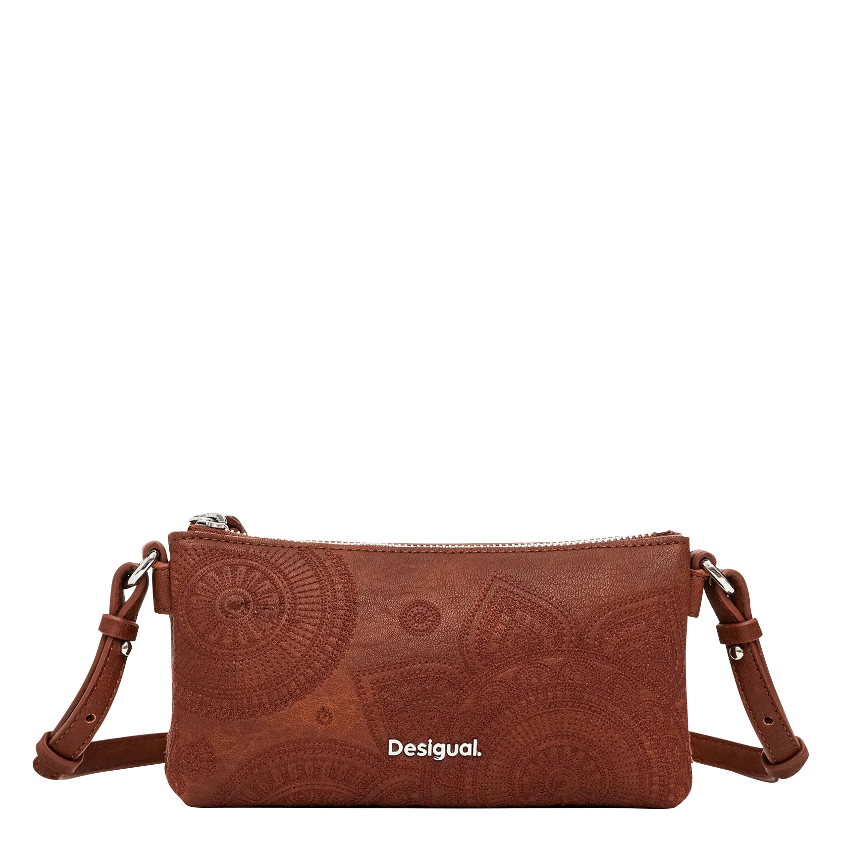 Umhängetasche mit besticktem Kunstleder-Effekt Braun