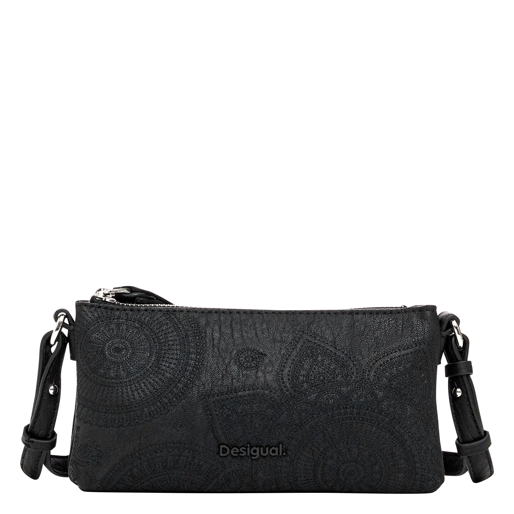 Umhängetasche mit besticktem Kunstleder-Effekt Schwarz