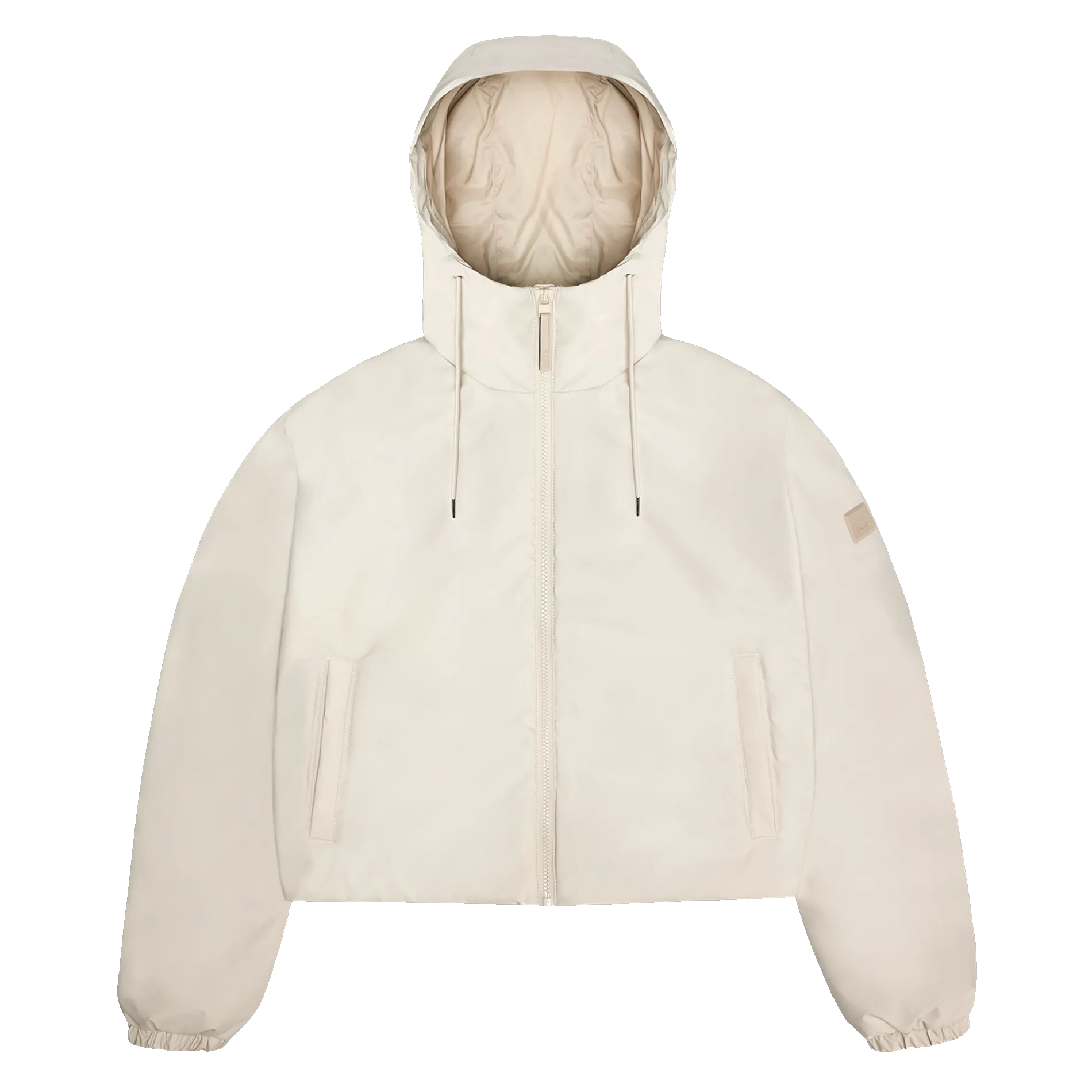 Kurzer gerader Regenmantel mit Stehkragen und Kapuze Beige