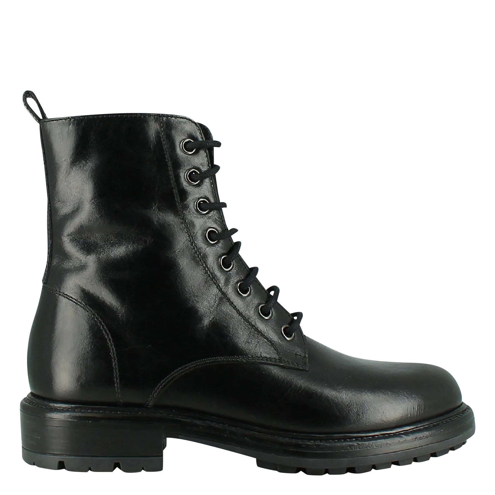 Schnürstiefel mit Profilsohle aus Leder Schwarz CELIMENE