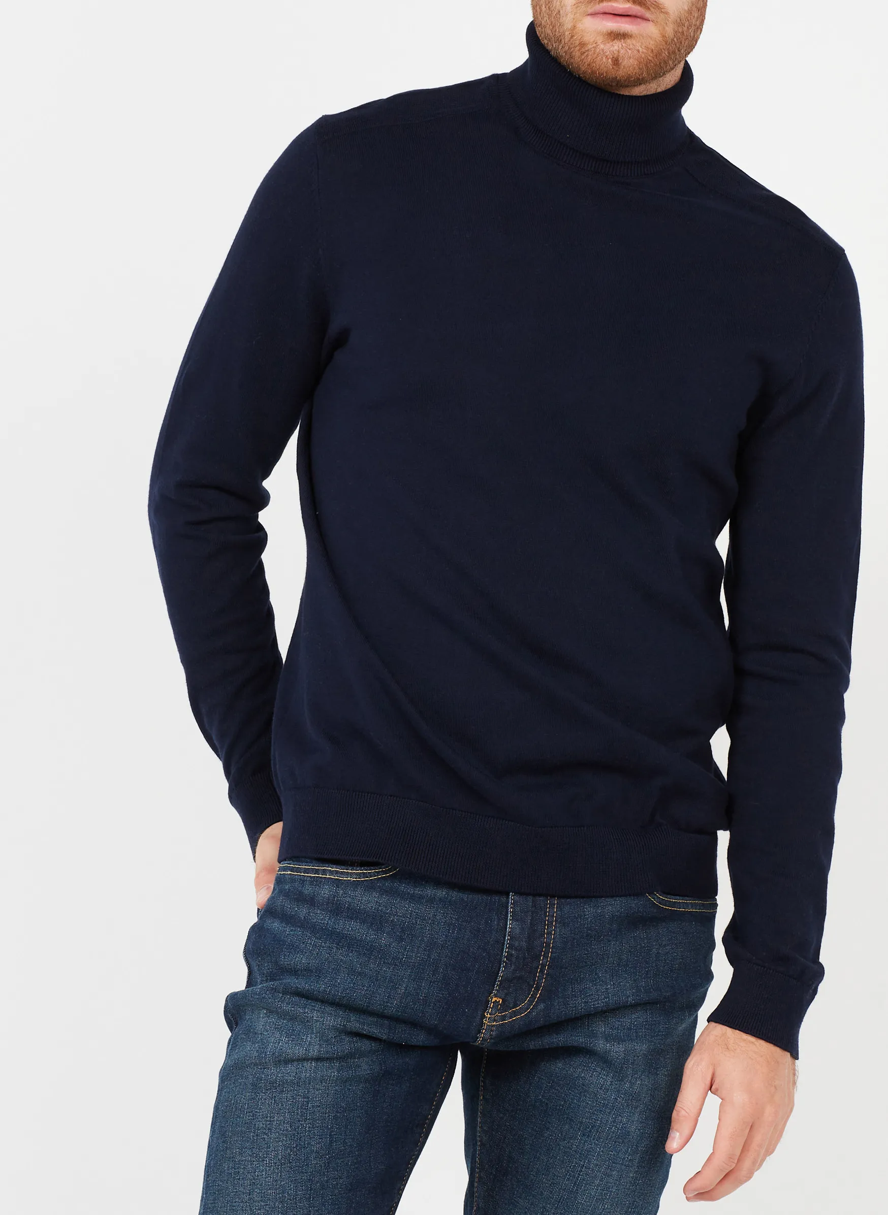Rollkragenpullover aus Baumwolle, Regular Fit Blau