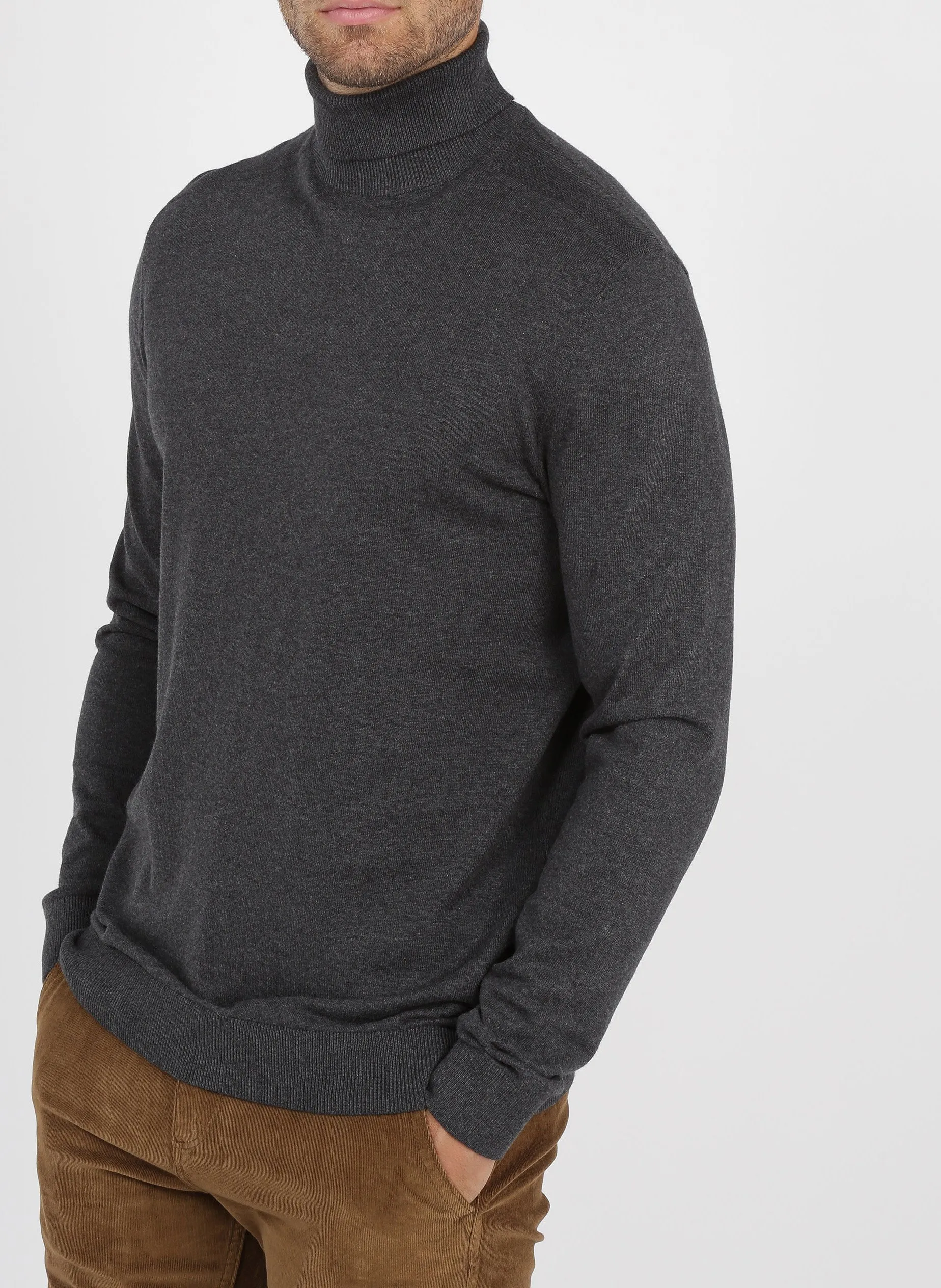 Rollkragenpullover aus Baumwolle, Regular Fit Grau