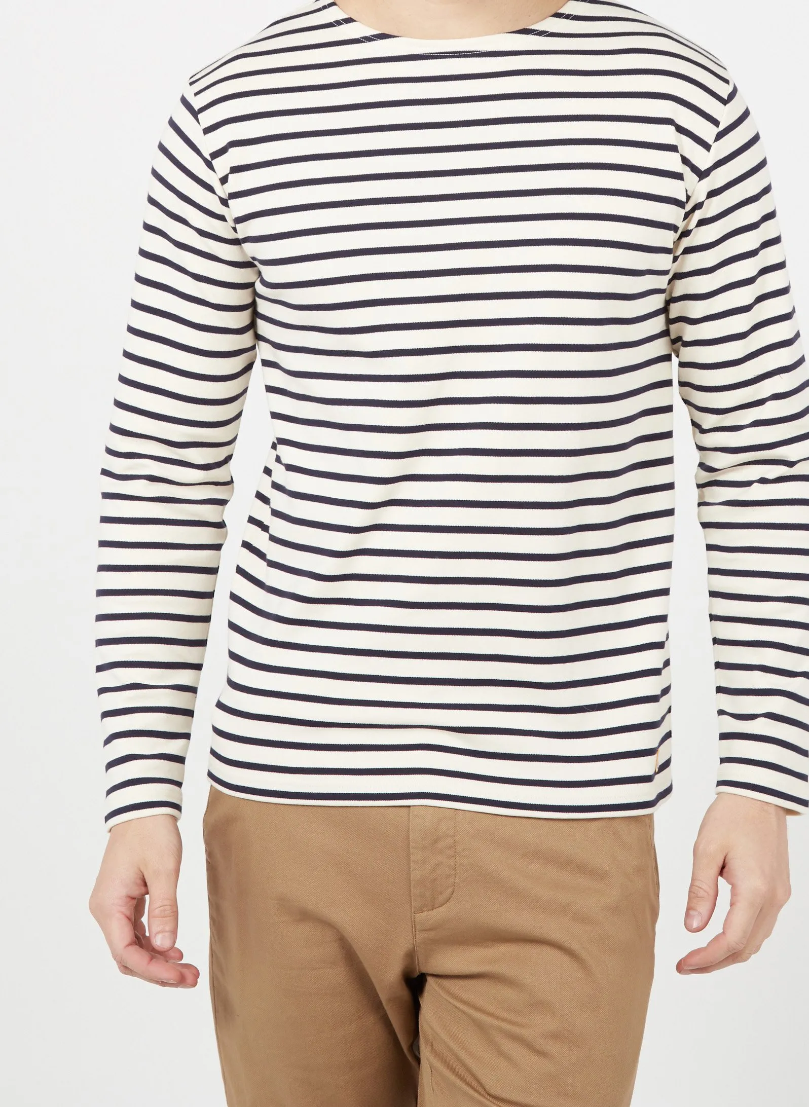 Matrosenshirt aus Interlock-Baumwolle mit Rundhalsausschnitt, Regular Fit Beige