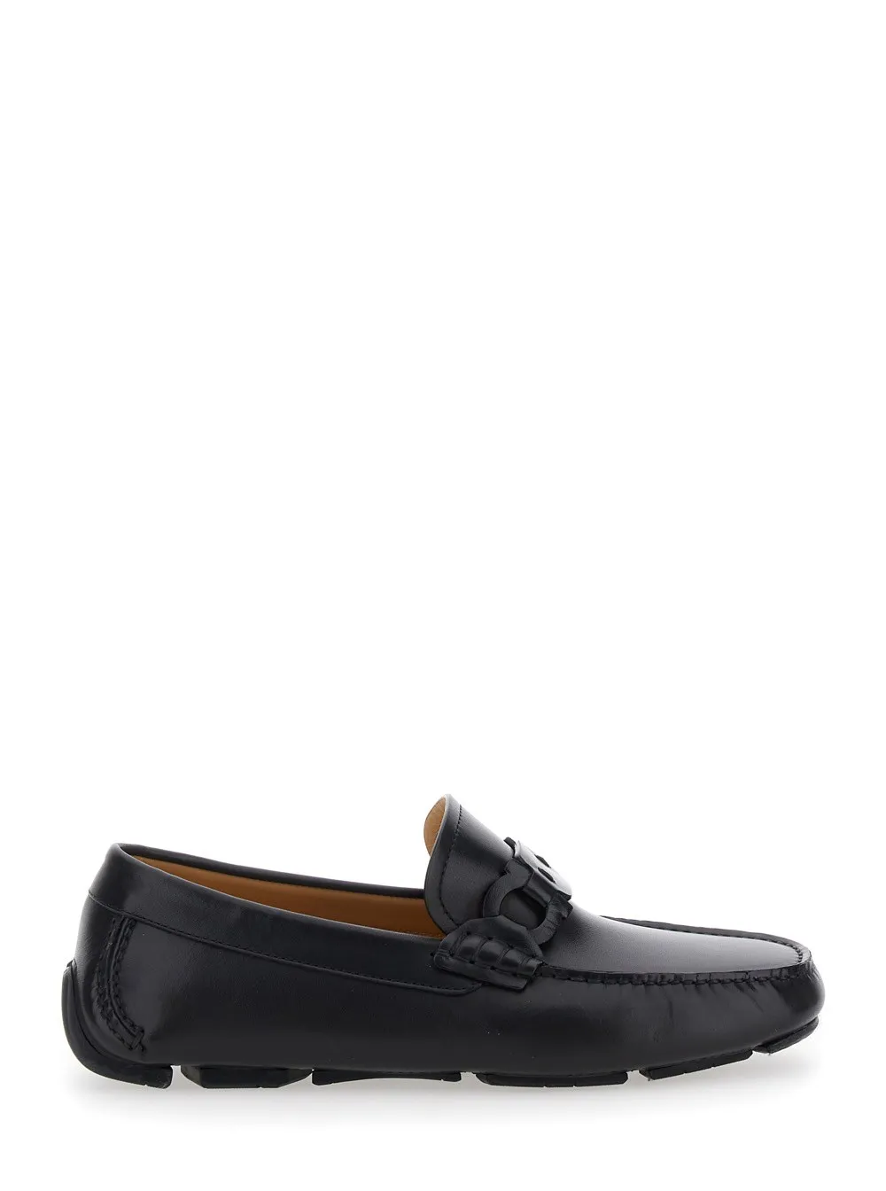 Schwarze Loafers mit Ganicini-Plakette auf der Vorderseite aus Leder Herren