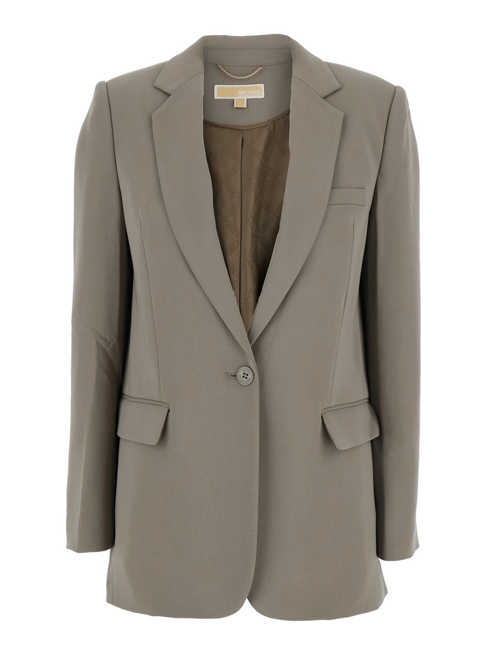 Einreihige Jacke für Damen aus technischem Stoff in Braun mit gesticktem Revers