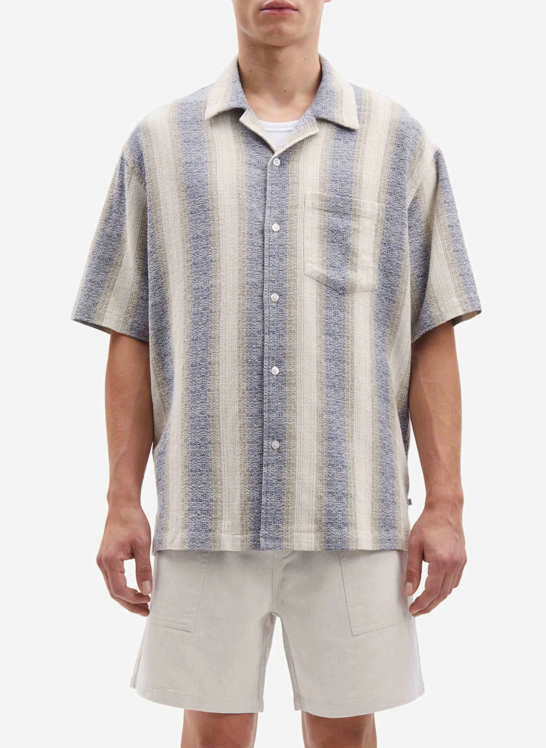 Kurzarm-Jacquardhemd aus Bio-Baumwolle Blau SAOSCAR