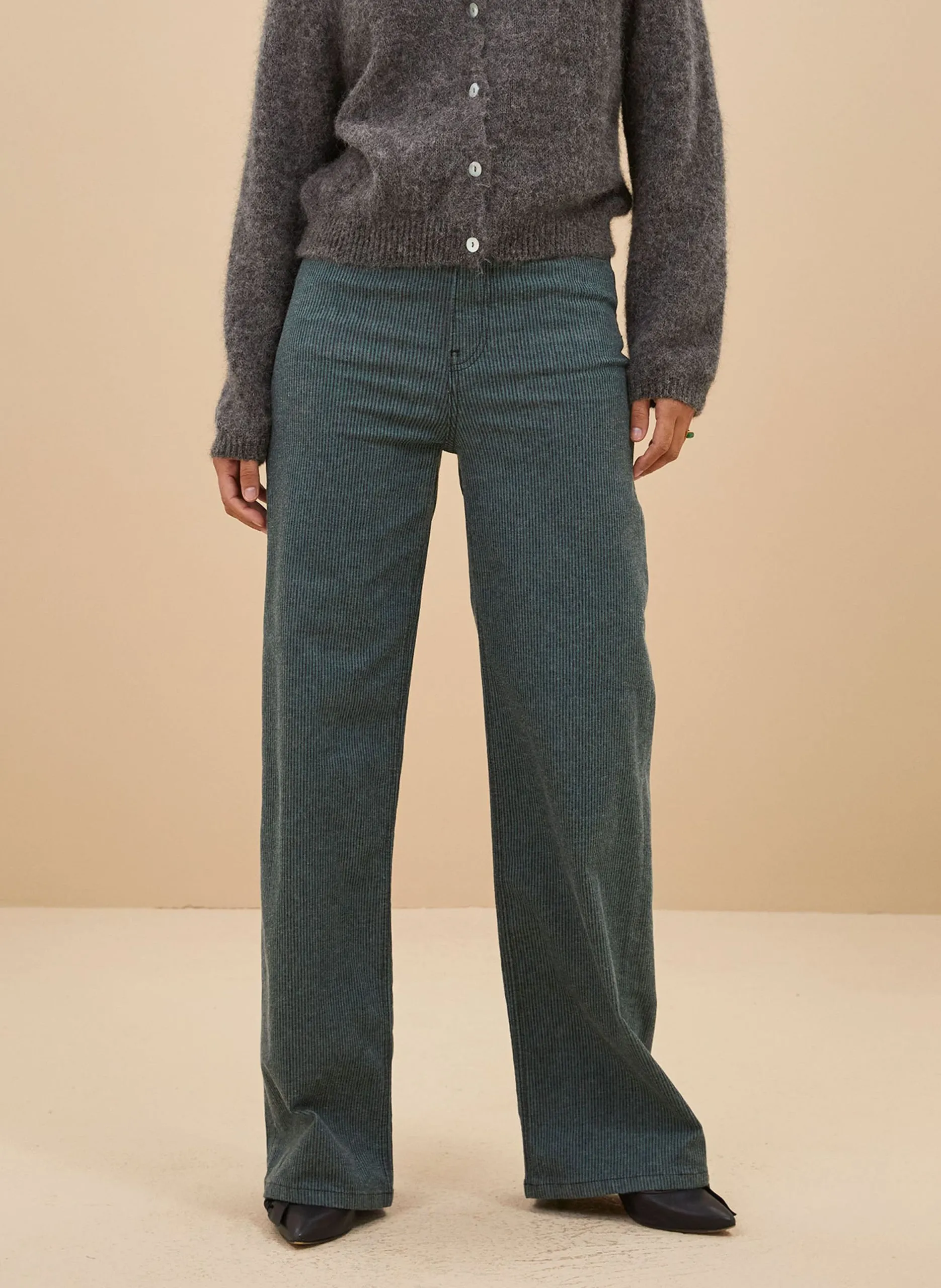 Streifenhose aus Baumwolle, Leinen und Seide im Pyjama-Stil Grun LINA