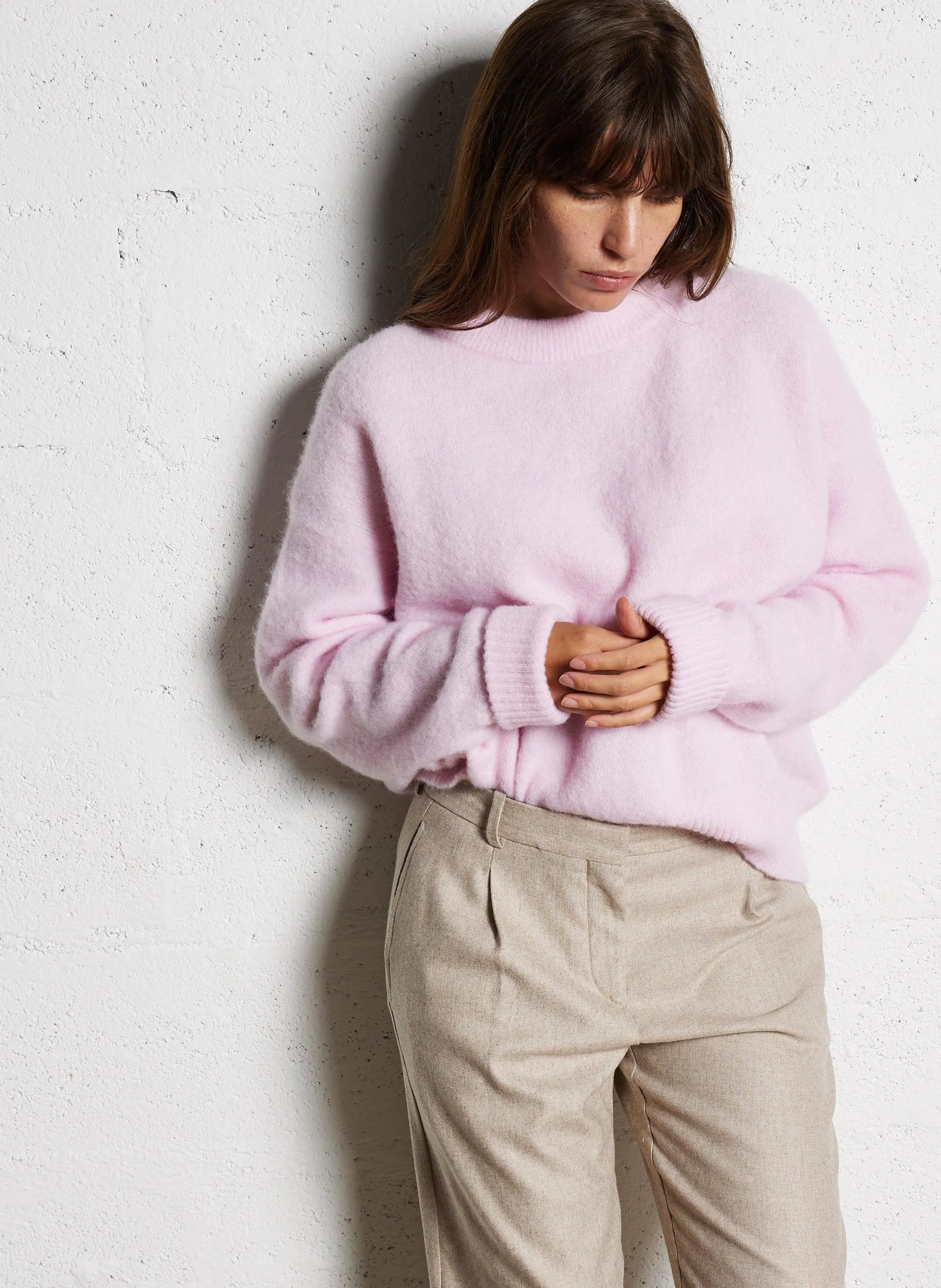 Rundhalspullover aus Wollmix Rosa VITOW