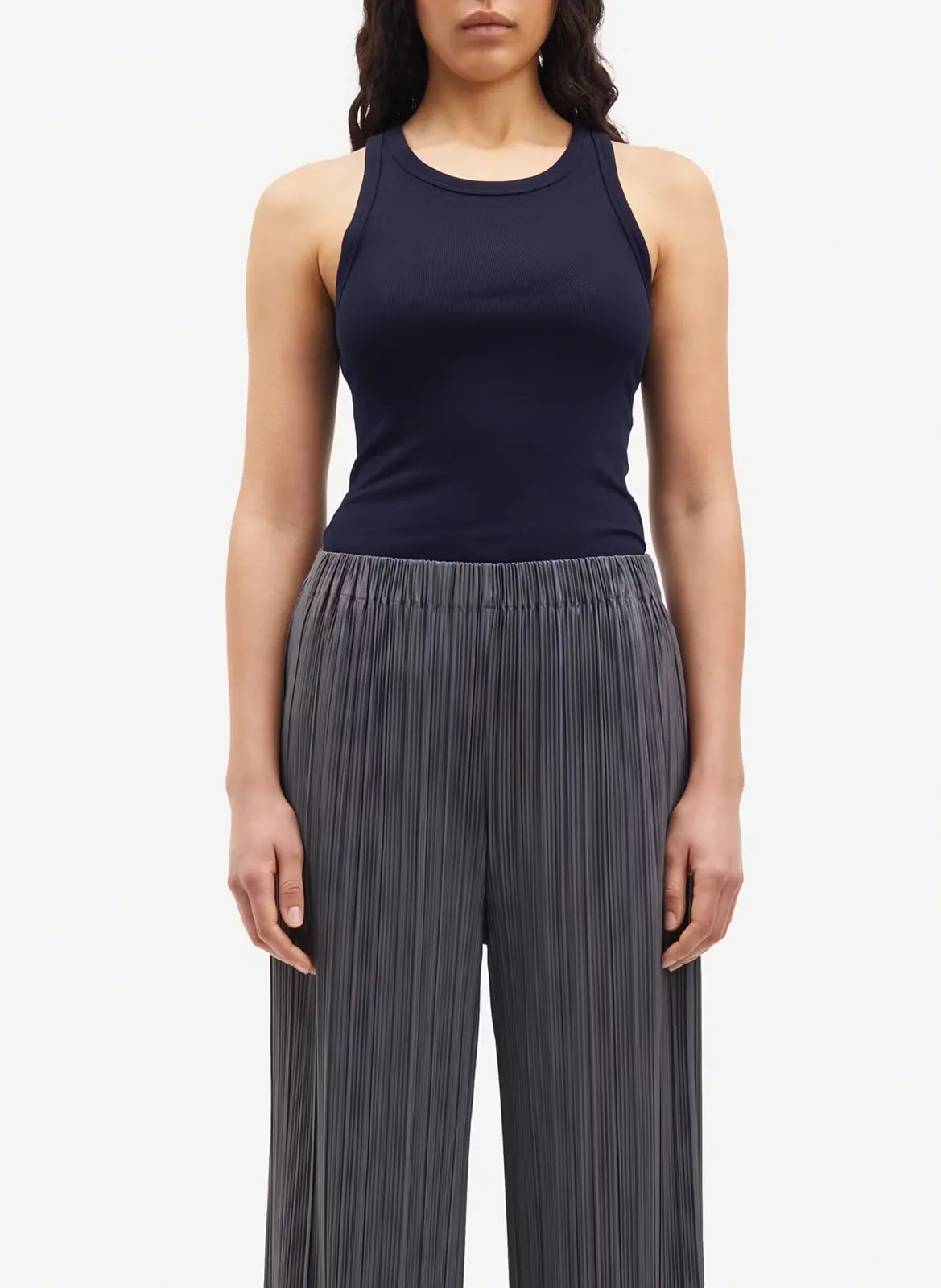 Rippstrick-Bio-Baumwolltop mit Rundhalsausschnitt Blau ALEXO