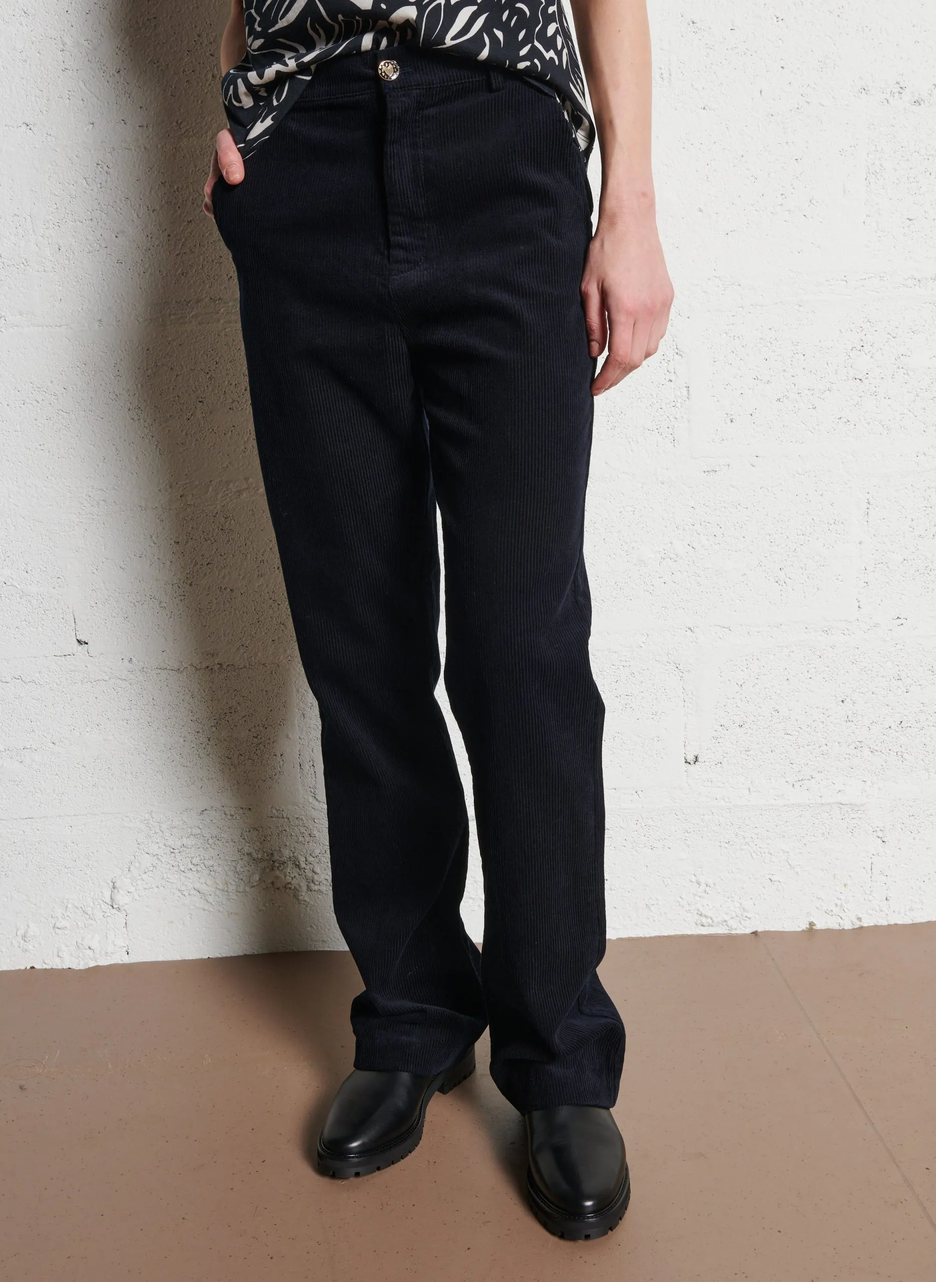 Gerippte Baumwollhose Blau