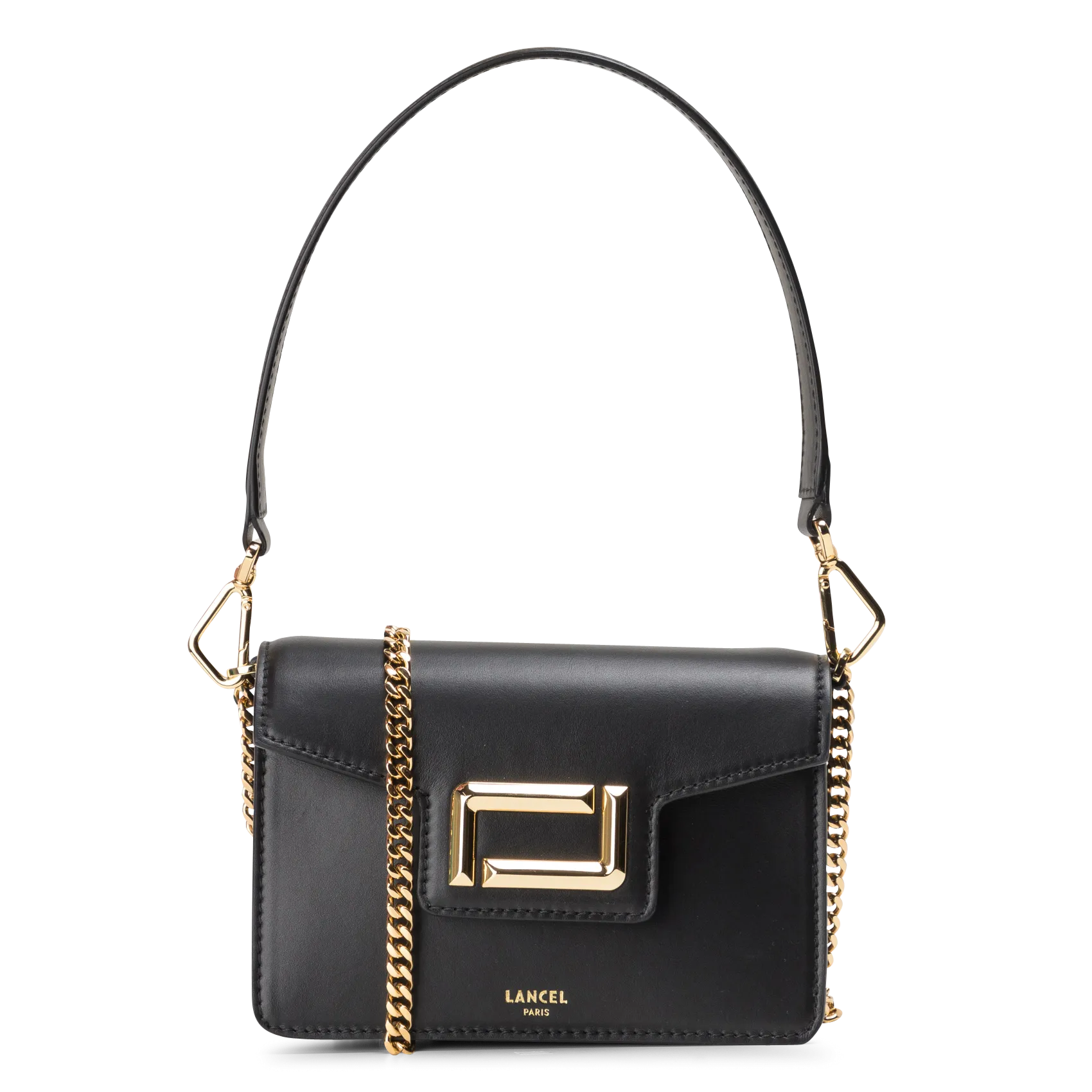 Mini Umhängetasche mit Klappenverschluss aus Leder Schwarz ANGELE MINI